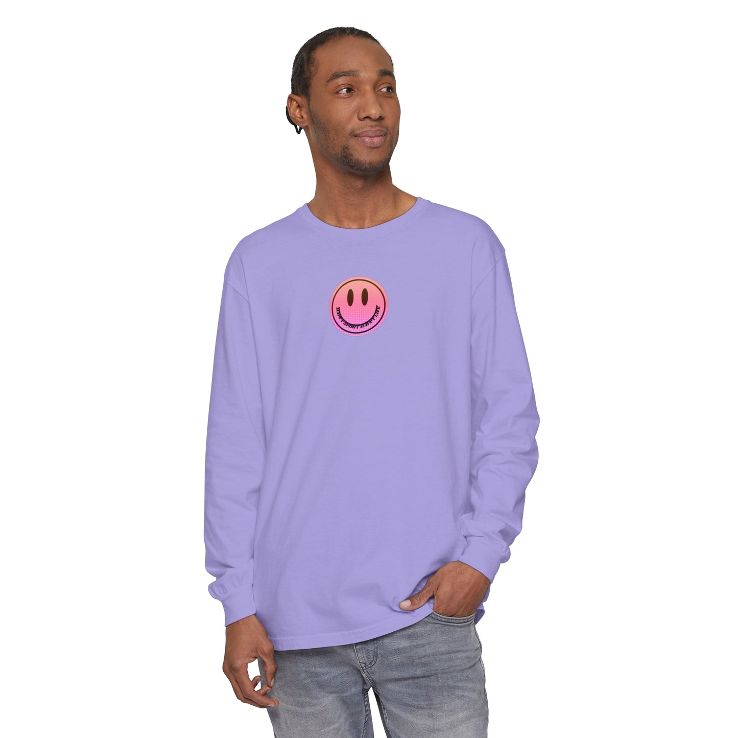 Aesthetic Long Sleeve Shirt, Smile Face Y2K Retro Shirt, 80's Style Smile Graphic, Comfort Colors Unisex Garment-dyed Long Sleeve T-Shirt