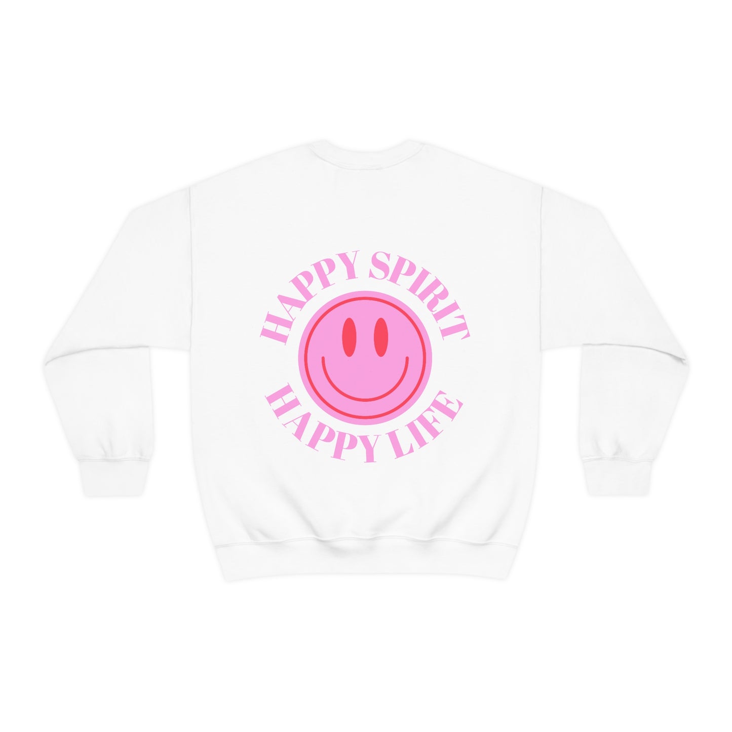 Copy of Happy Spirit Happy Life Sweatshirt, Gildan VSCO Girl Crewneck, Oversized Tumblr Front Back Print Smile Happy Mind Trendy Loungewear