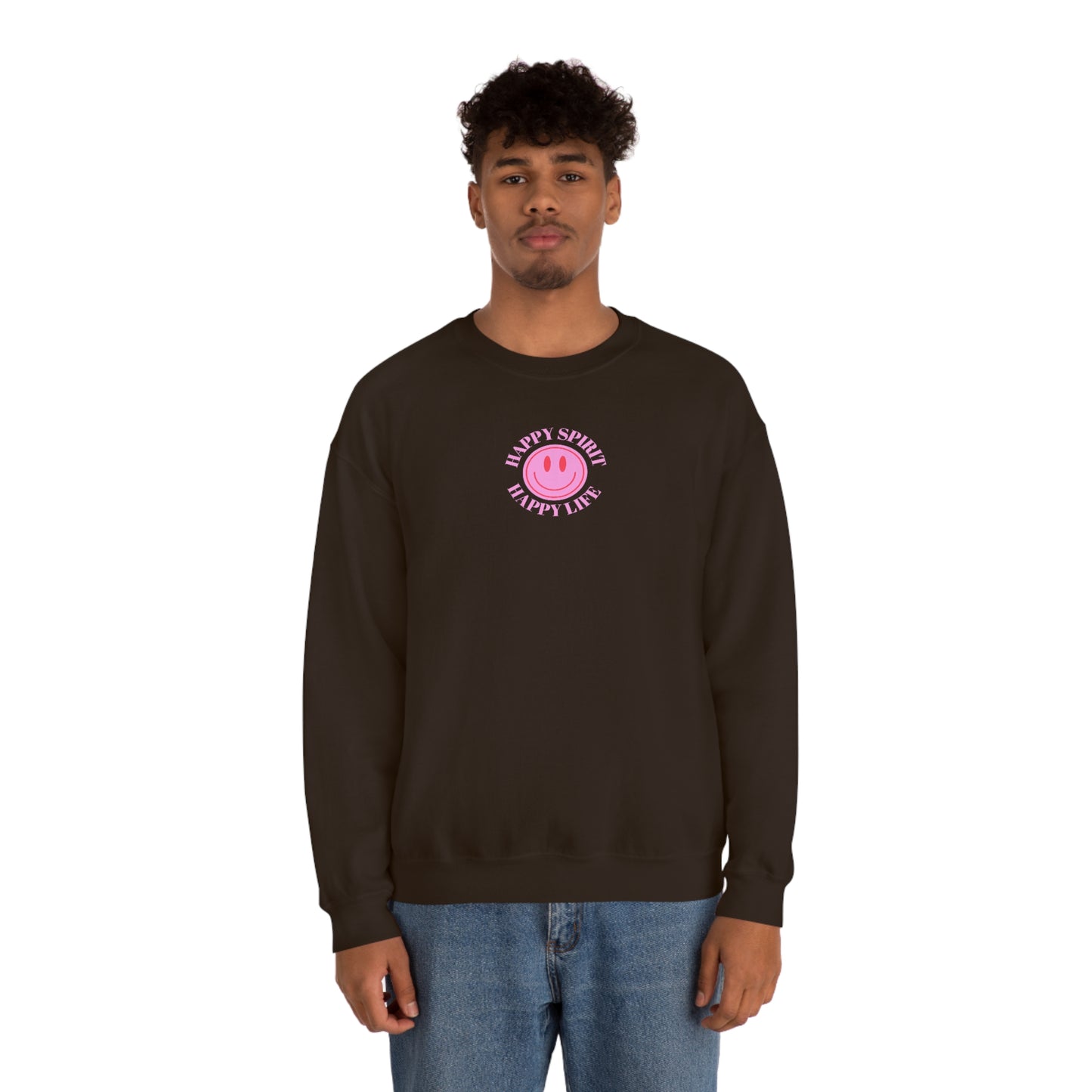 Retro Happy Spirit Happy Life Lavender Lilac Pink Smile Graphic Crewneck, VSCO Girl Sweatshirt, Tumblr Oversized Trendy Back Print Y2k Top