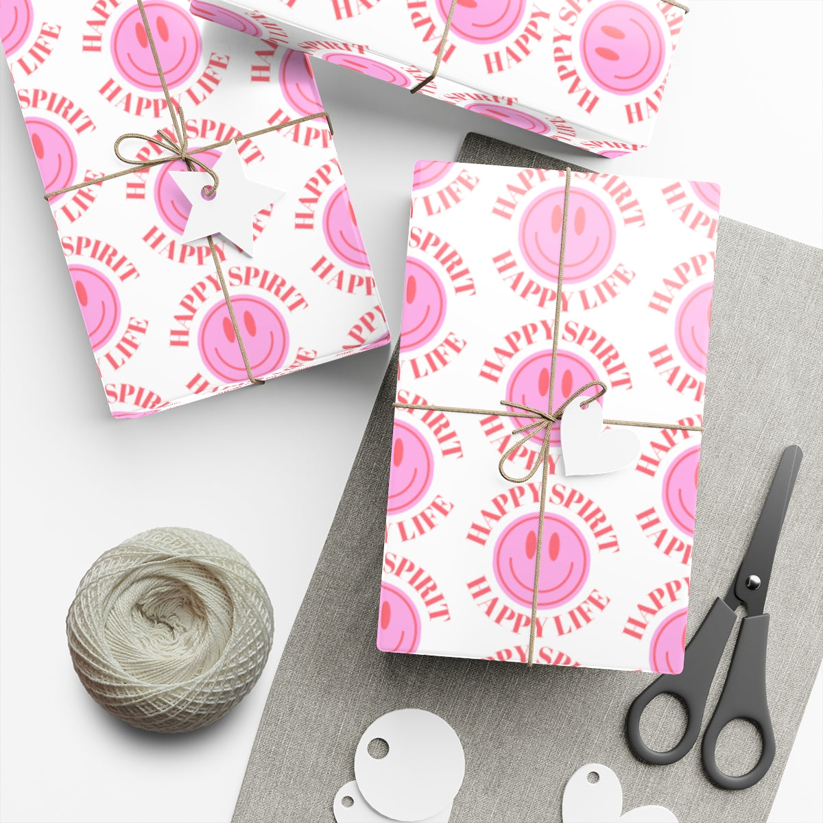 Pink Aesthetic Smile Face Gift Wrap Paper, Pink Smile Wrapping Paper, Pastel Christmas Paper, Pink Holiday Wrapping Paper