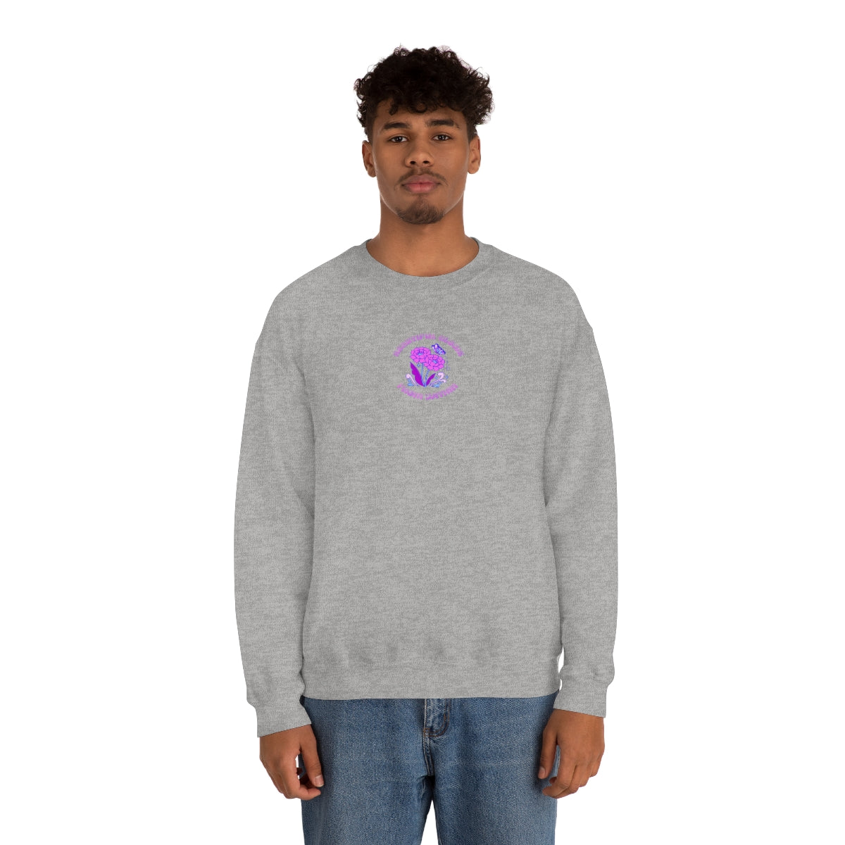 Beautiful Glows from Within Purple Flower Sweatshirt, Oversized Crewneck, Front Back Print Trendy Sweatshirt, Beach Cover Up, Lake Cover Up