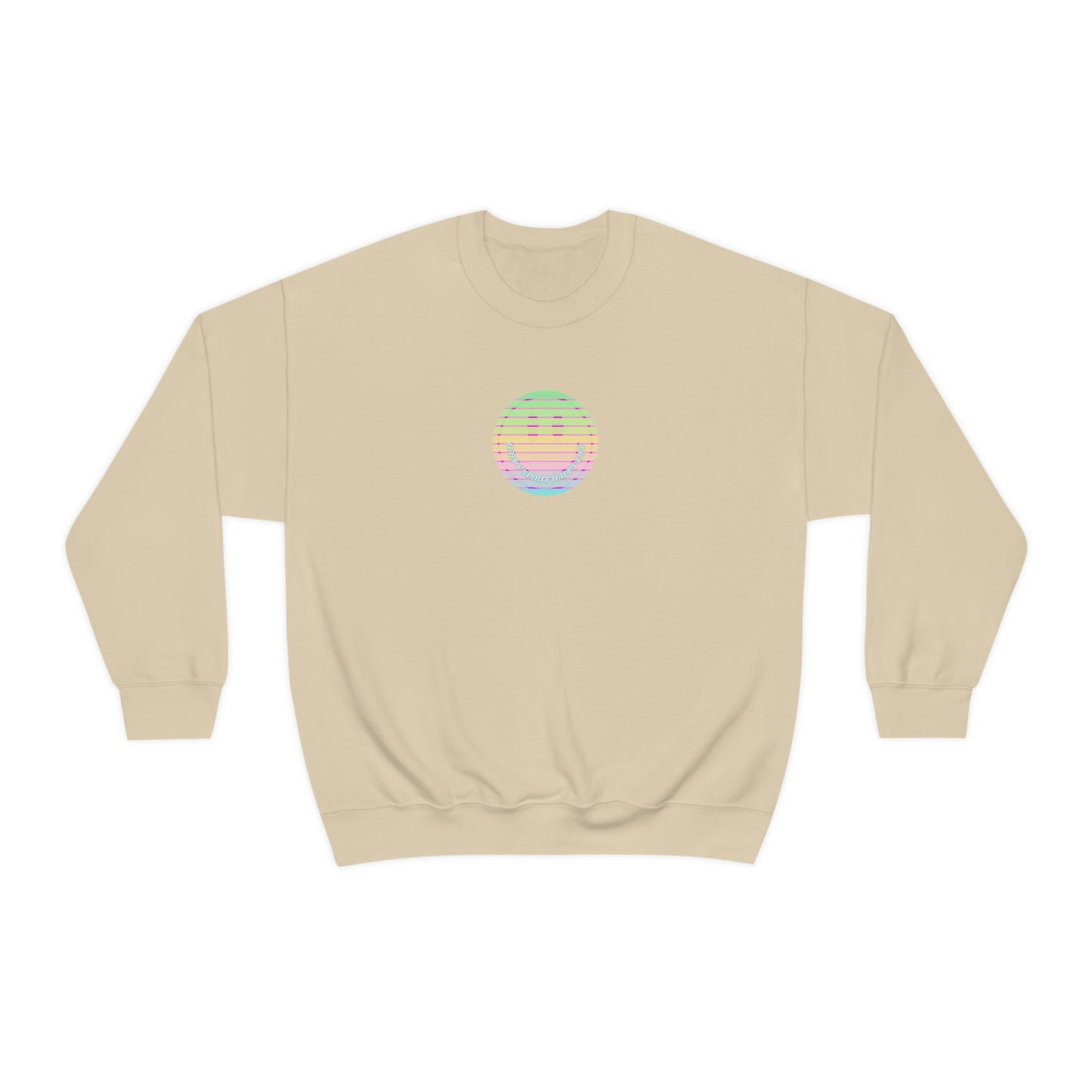 Happy Spirit Happy Life Sweatshirt, VSCO Girl Crewneck, Oversized Retro Font Graphic Tumblr, Front Print Smile Face Trendy Cover Up