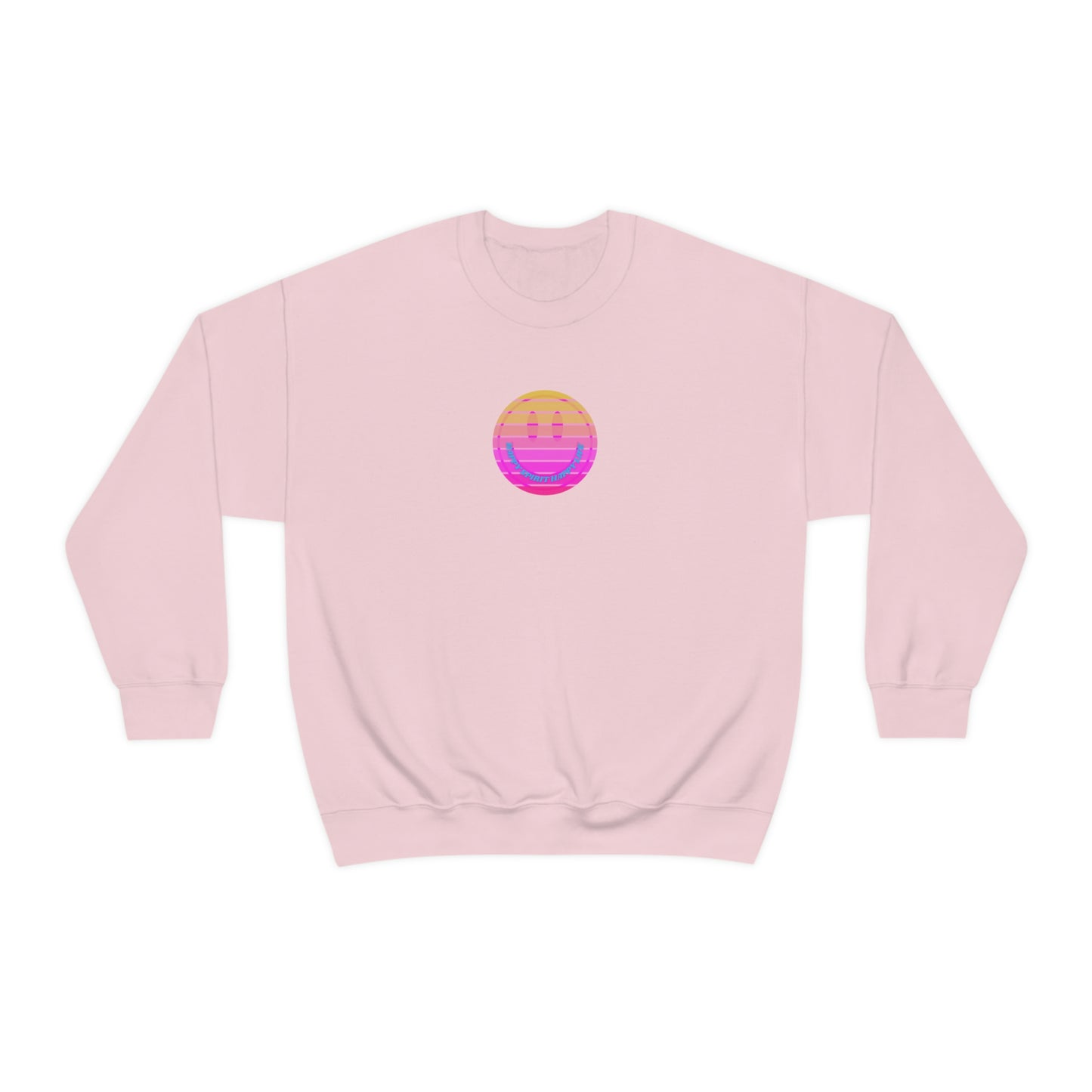 Happy Spirit Happy Life Sweatshirt, VSCO Girl Crewneck, Oversized Retro Font Graphic Tumblr, Front Print Smile Face Trendy Cover Up