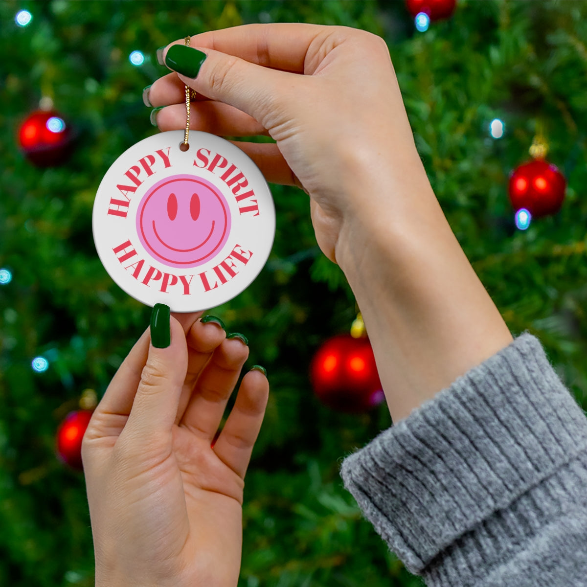 Holiday Ornament Happy Spirit Happy Life, Happiness Ornament, Modern Ornament, Smile Decoration, VSCO, Tumblr, Pink Smile, Retro Christmas