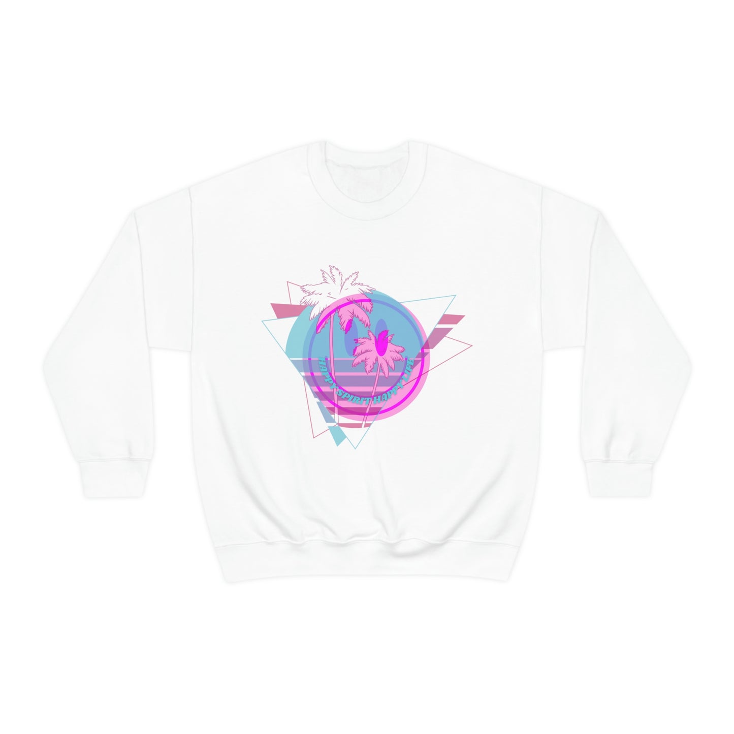 Happy Spirit Happy Life Sweatshirt, VSCO Girl Crewneck, Oversized Retro Font Graphic Tumblr, Front Print Smile Face Trendy Cover Up
