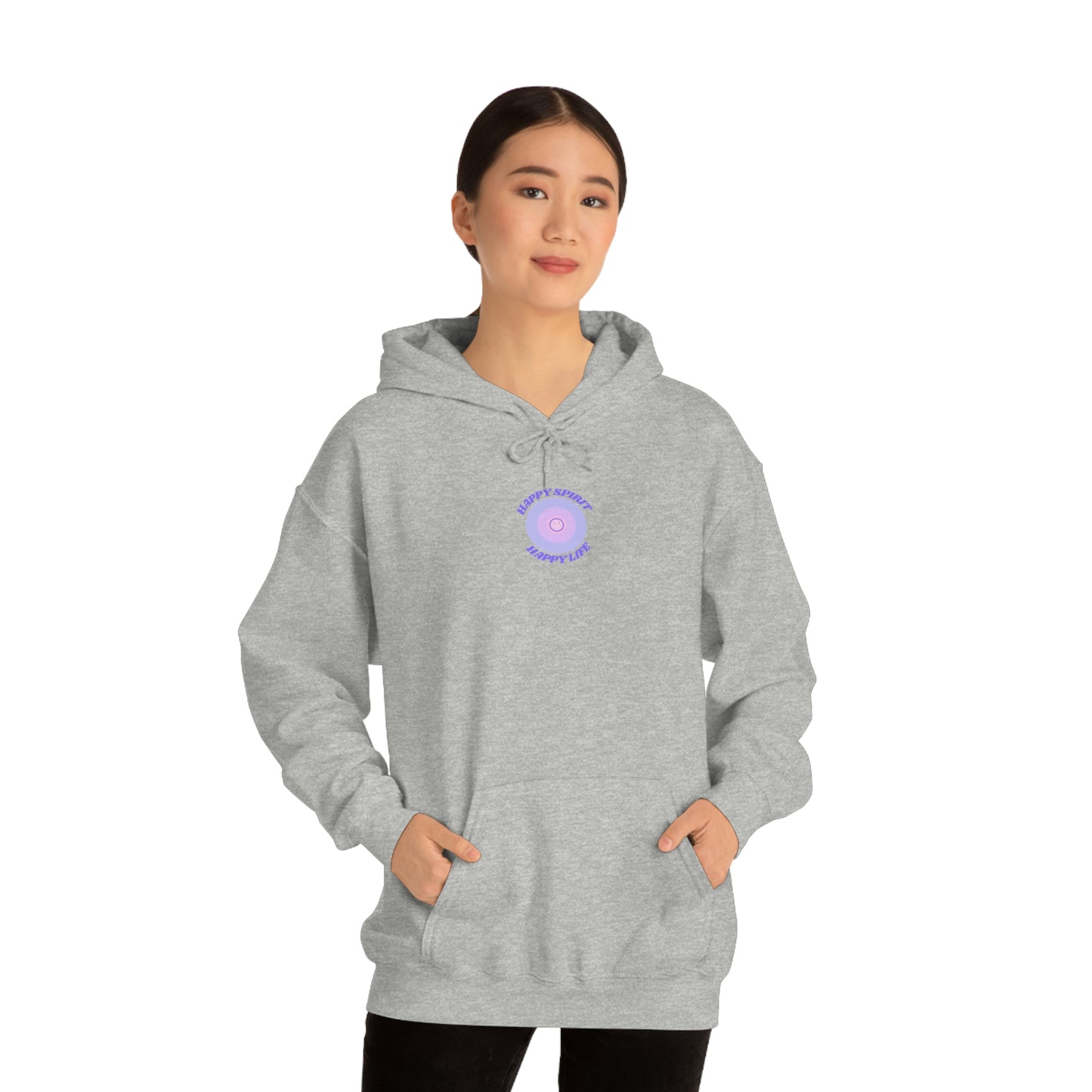 Retro Happy Spirit Happy Life Lavender Lilac Pink Smile Graphic Hoodie, VSCO Girl Sweatshirt, Tumblr Hoodie, Oversized Trendy Back Print Top
