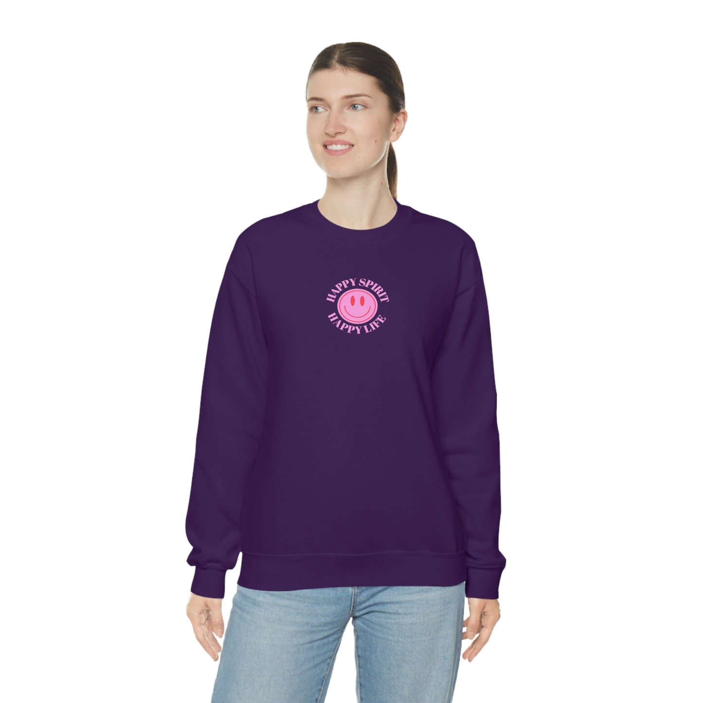 Copy of Happy Spirit Happy Life Sweatshirt, Gildan VSCO Girl Crewneck, Oversized Tumblr Front Back Print Smile Happy Mind Trendy Loungewear