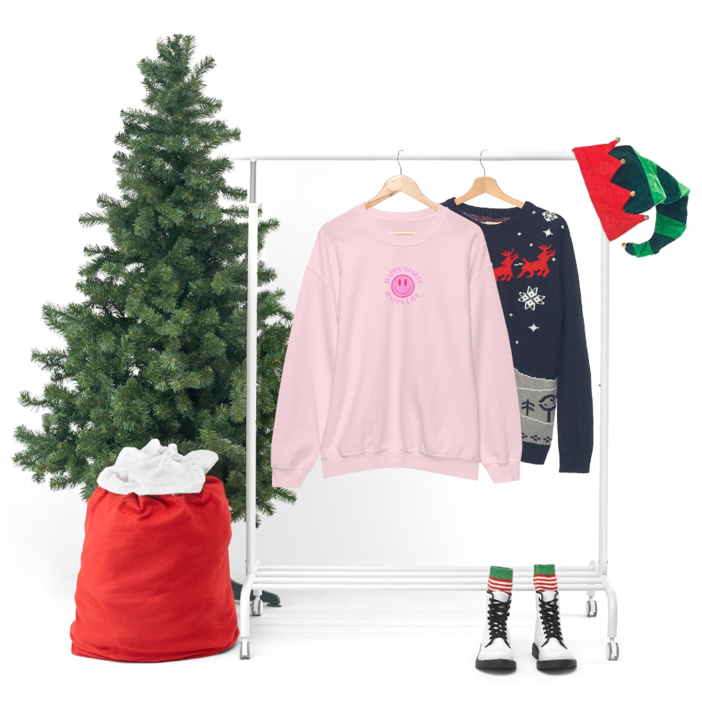 Copy of Happy Spirit Happy Life Sweatshirt, Gildan VSCO Girl Crewneck, Oversized Tumblr Front Back Print Smile Happy Mind Trendy Loungewear