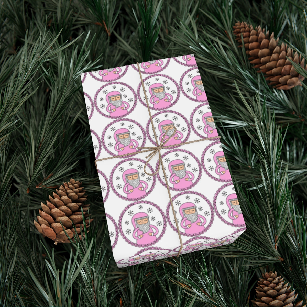 Pink Santa Gift Wrap Paper, Pink Santa Claus Paper, Pastel Christmas Paper, Pink Holiday Wrapping Paper