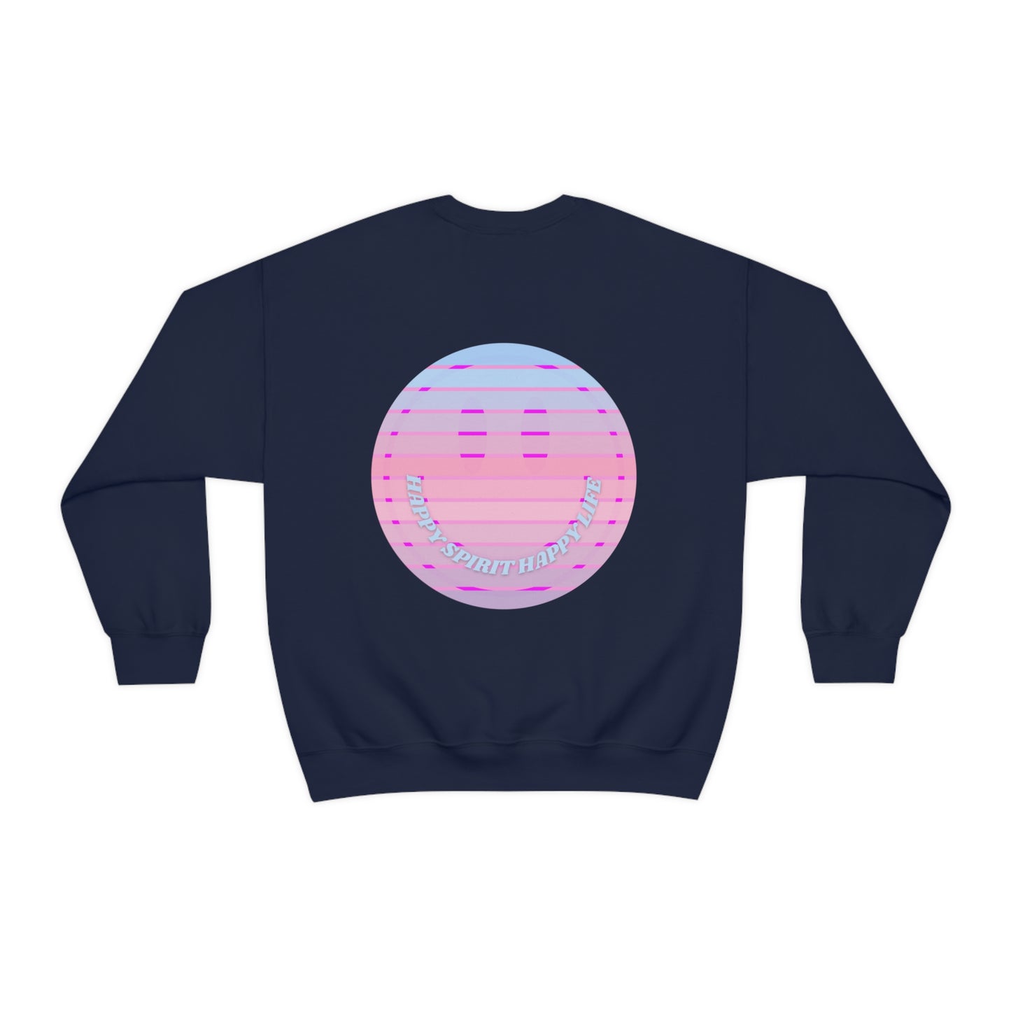 Happy Spirit Happy Life Sweatshirt, VSCO Girl Crewneck, Oversized Retro Font Graphic Tumblr, Front Print Smile Face Trendy Cover Up