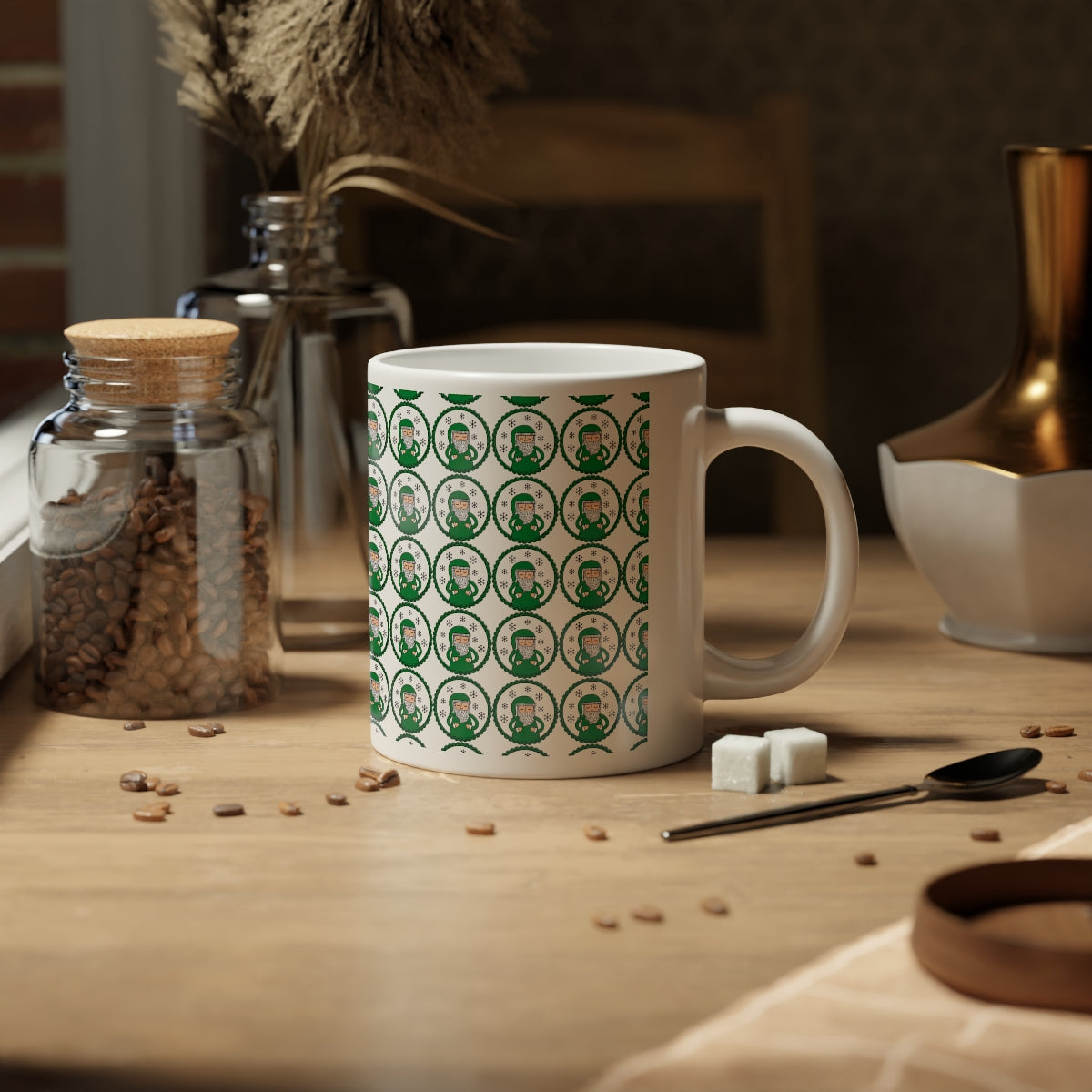 Green Santa Aesthetic Mug, Green Christmas Mug, Trendy Coffee Mug, Tumblr Mug, Aesthetic Holiday Gift, Minimalist Santa Mug Print