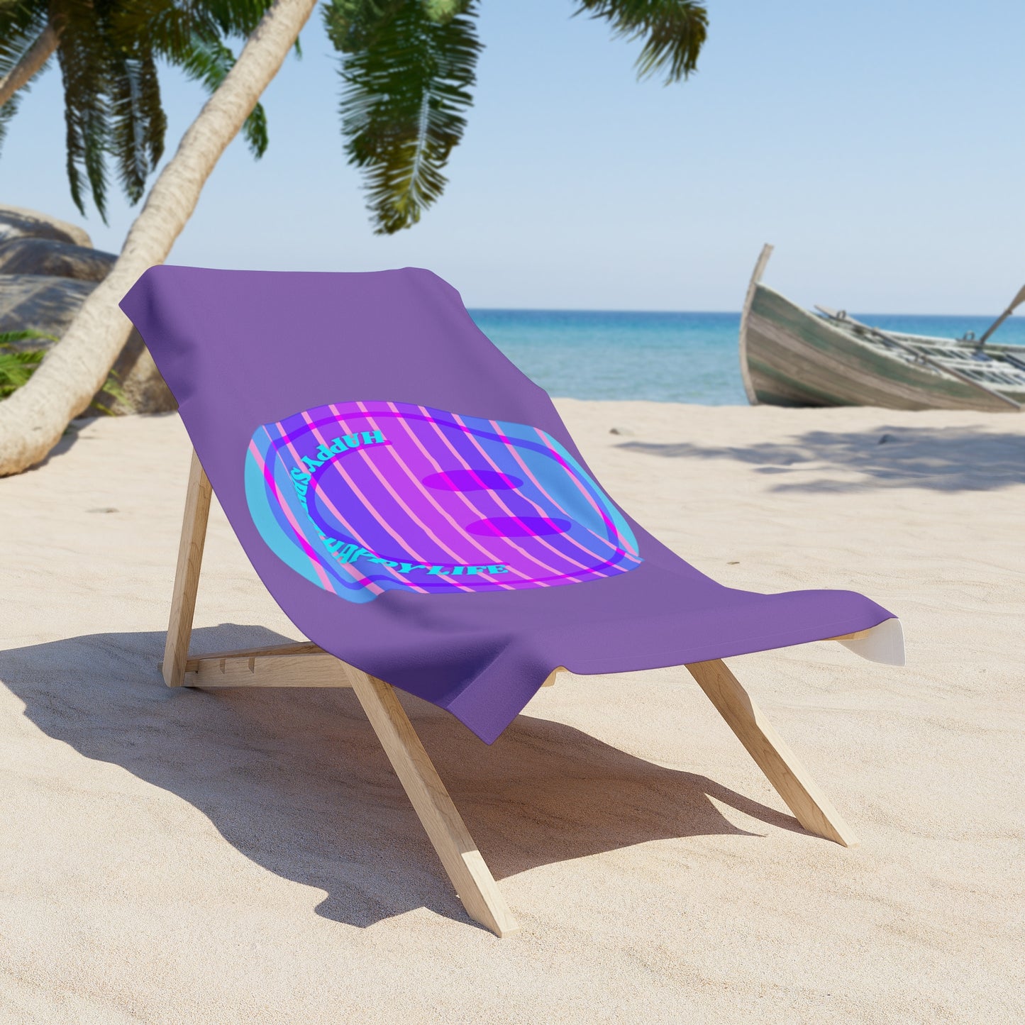 Aesthetic Smile Beach Towel, Happy Spirit Happy Life Towel, Sunset Smile Towel, Trendy Neon Ombre Towel, Summer Towel, Mental Health Towel