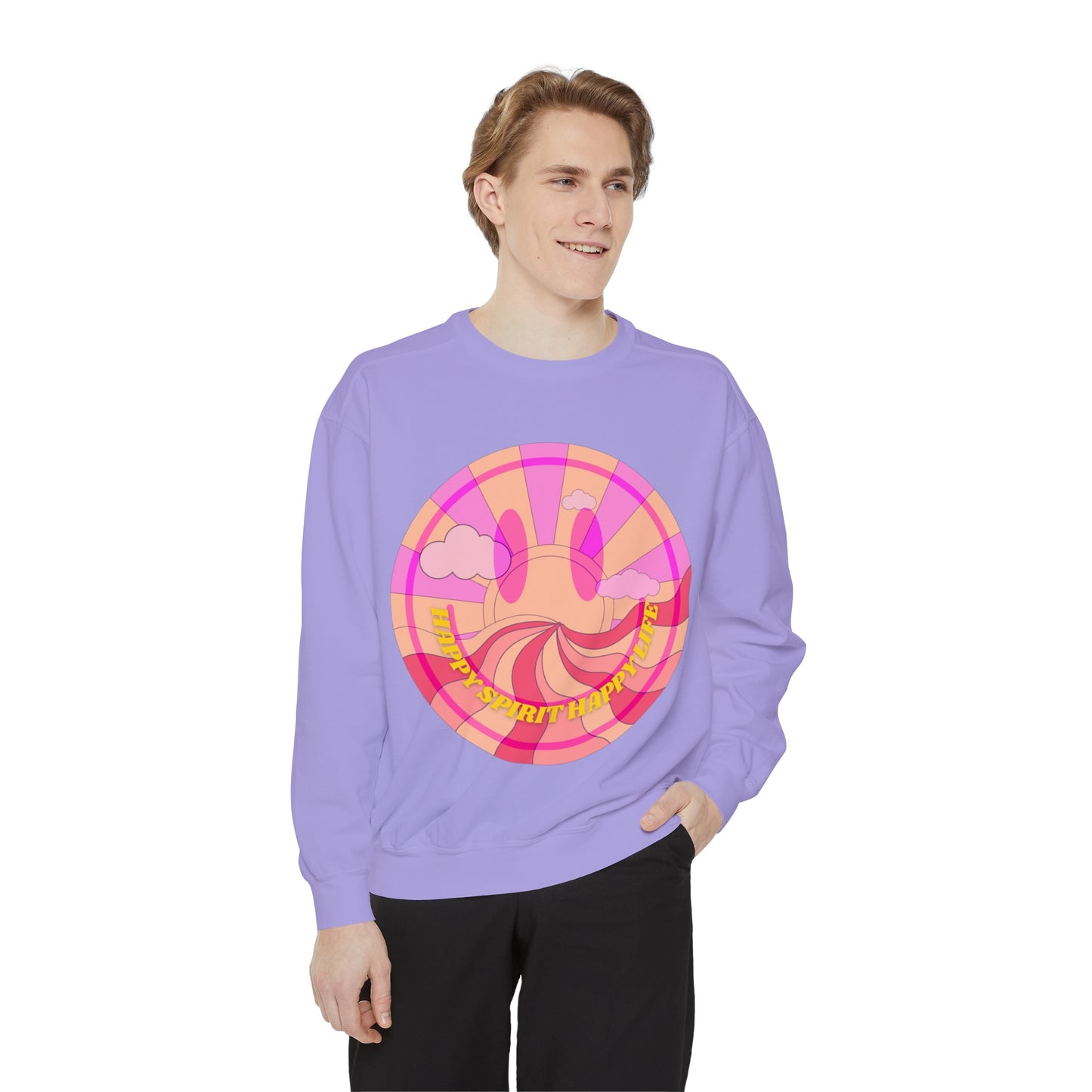 Aesthetic Smile Hoodie, Smile Face Comfort Colors Crewneck, Happy Spirit Happy Life Sunset Smile Sweatshirt, Unisex Garment-Dyed Sweatshirt
