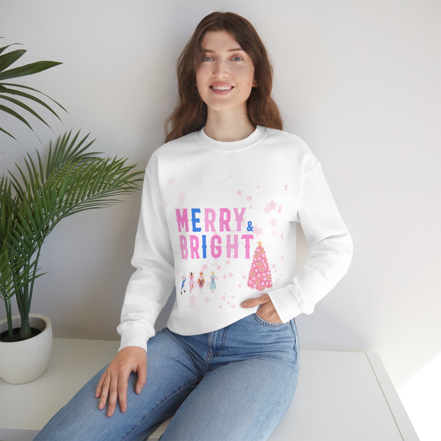 Pink Nutcracker Merry and Bright Minimalist Sweatshirt, Blue Nutcracker Sweatshirt, Trendy Christmas Sweatshirt, Pastel Xmas Crewneck