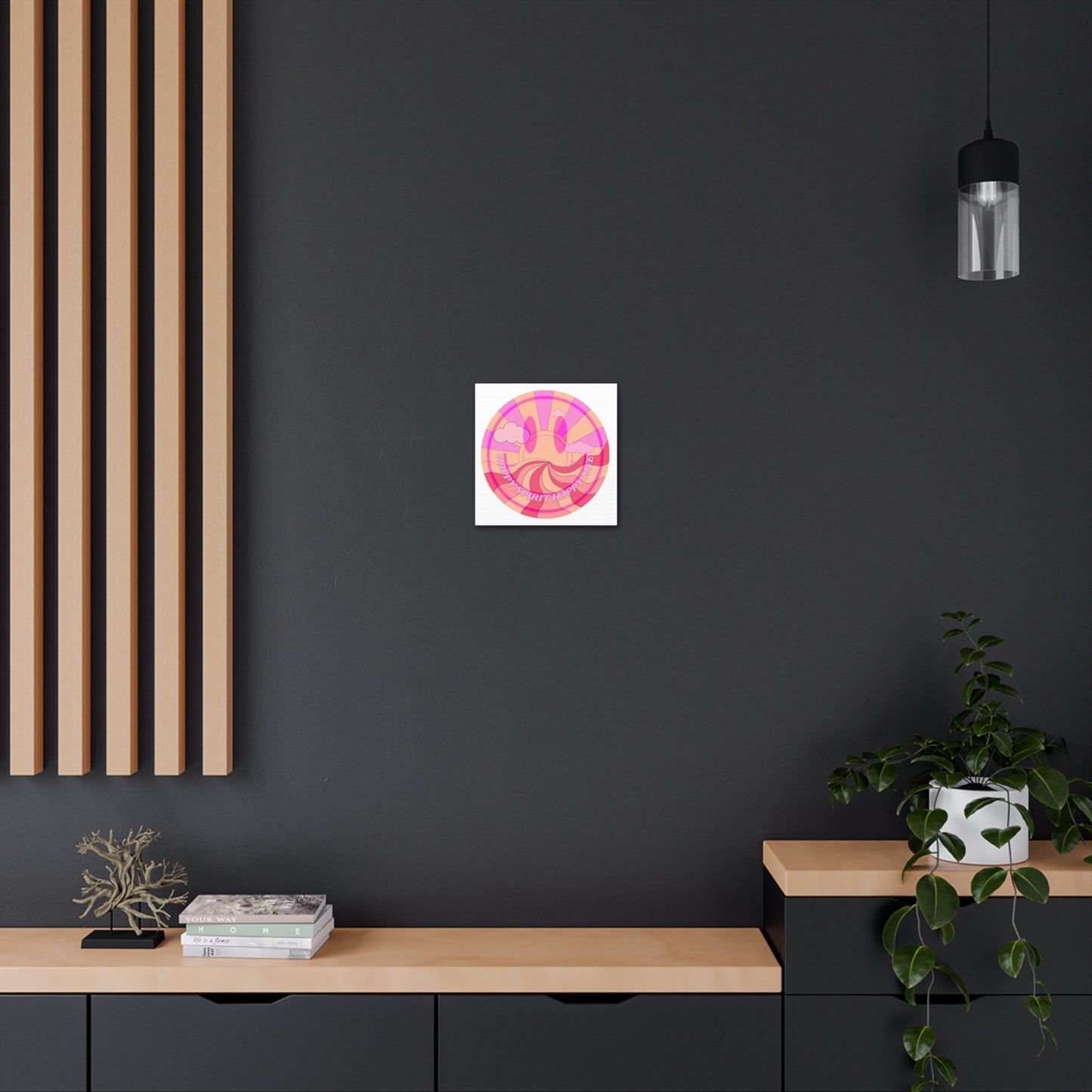 Smile Face Wall Art, Aesthetic Smile Face Gallery Canvas Wrap, Sunset Wall Art, Bedroom Wall Art, Pink Smile Decoration, Home Decoration