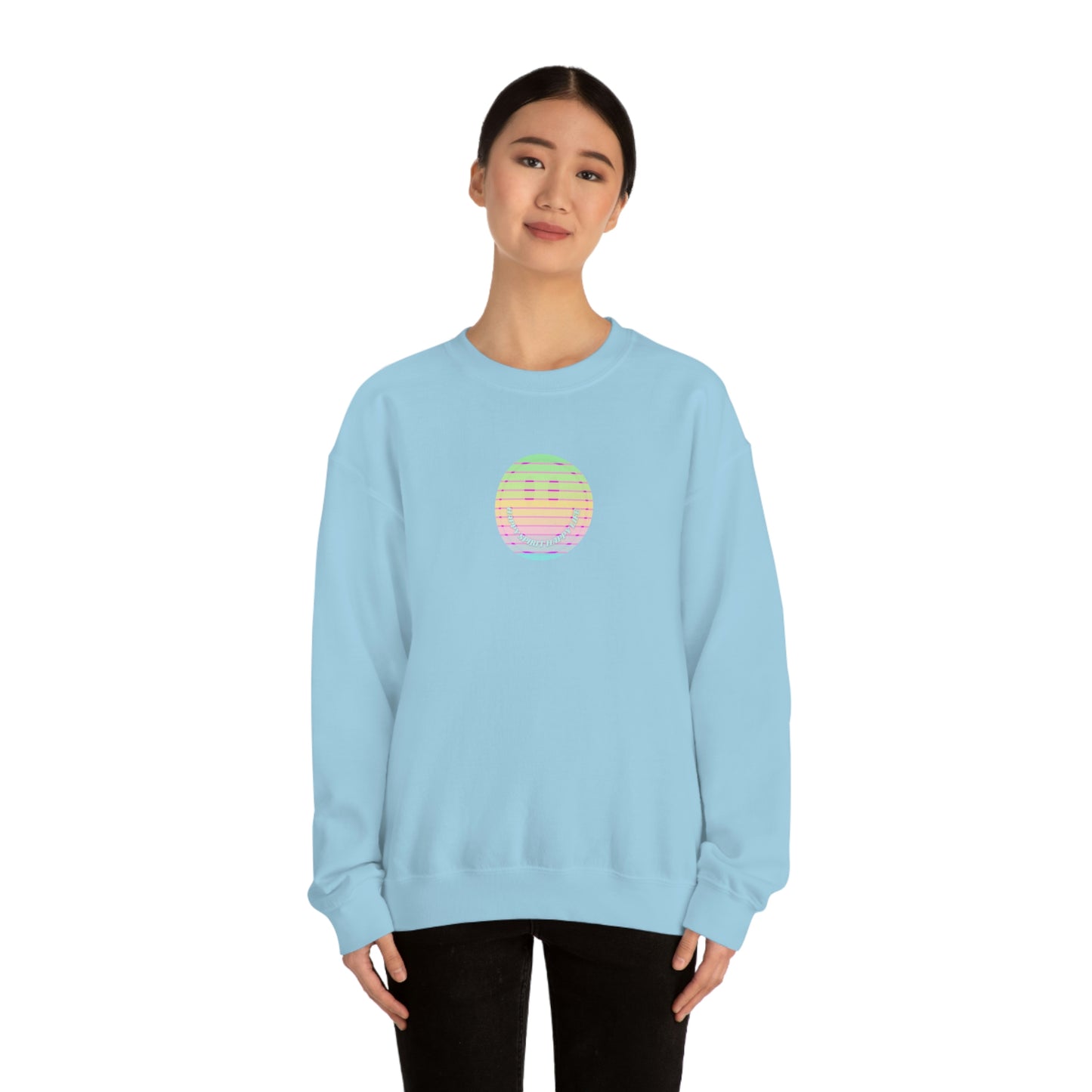 Happy Spirit Happy Life Sweatshirt, VSCO Girl Crewneck, Oversized Retro Font Graphic Tumblr, Front Print Smile Face Trendy Cover Up