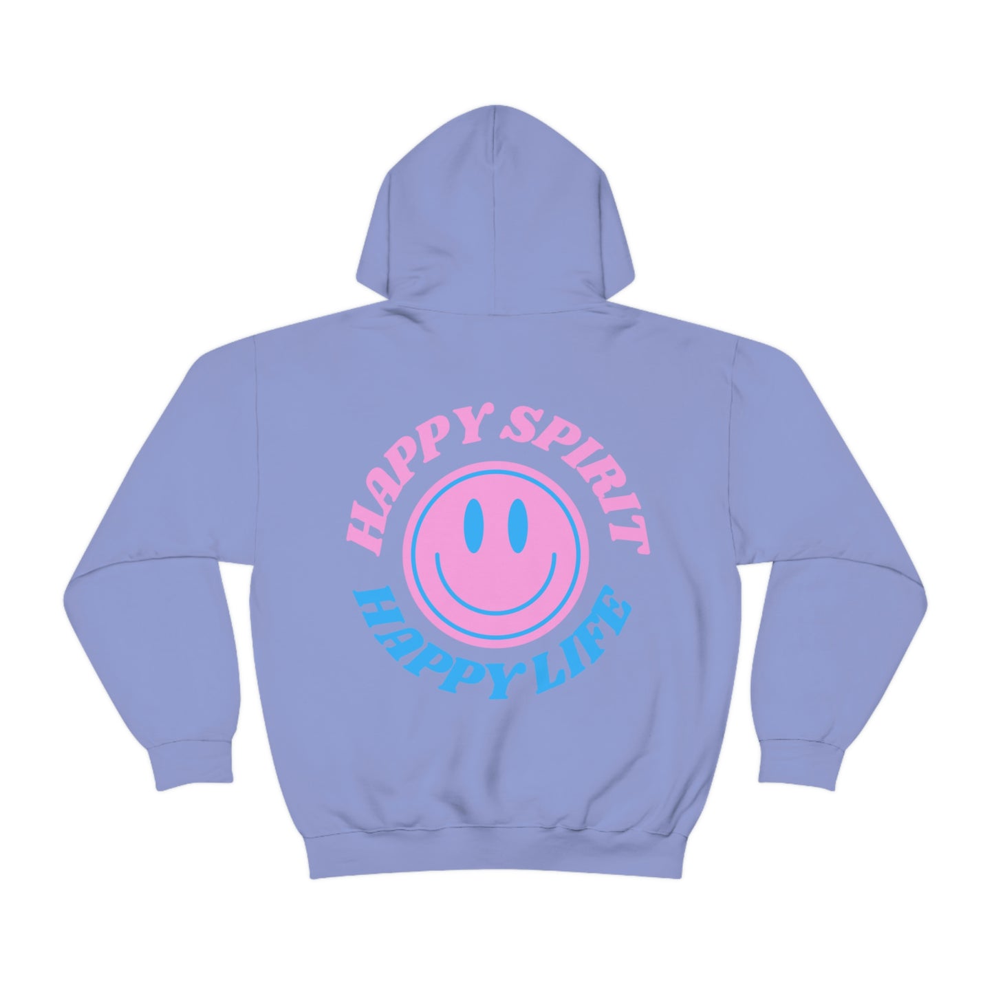 Happy Spirit Happy Life Hoodie Gildan VSCO Girl Sweatshirt, Oversized Tumblr Front Back Print Smile Happy Mind Trendy Retro Font Cover Up