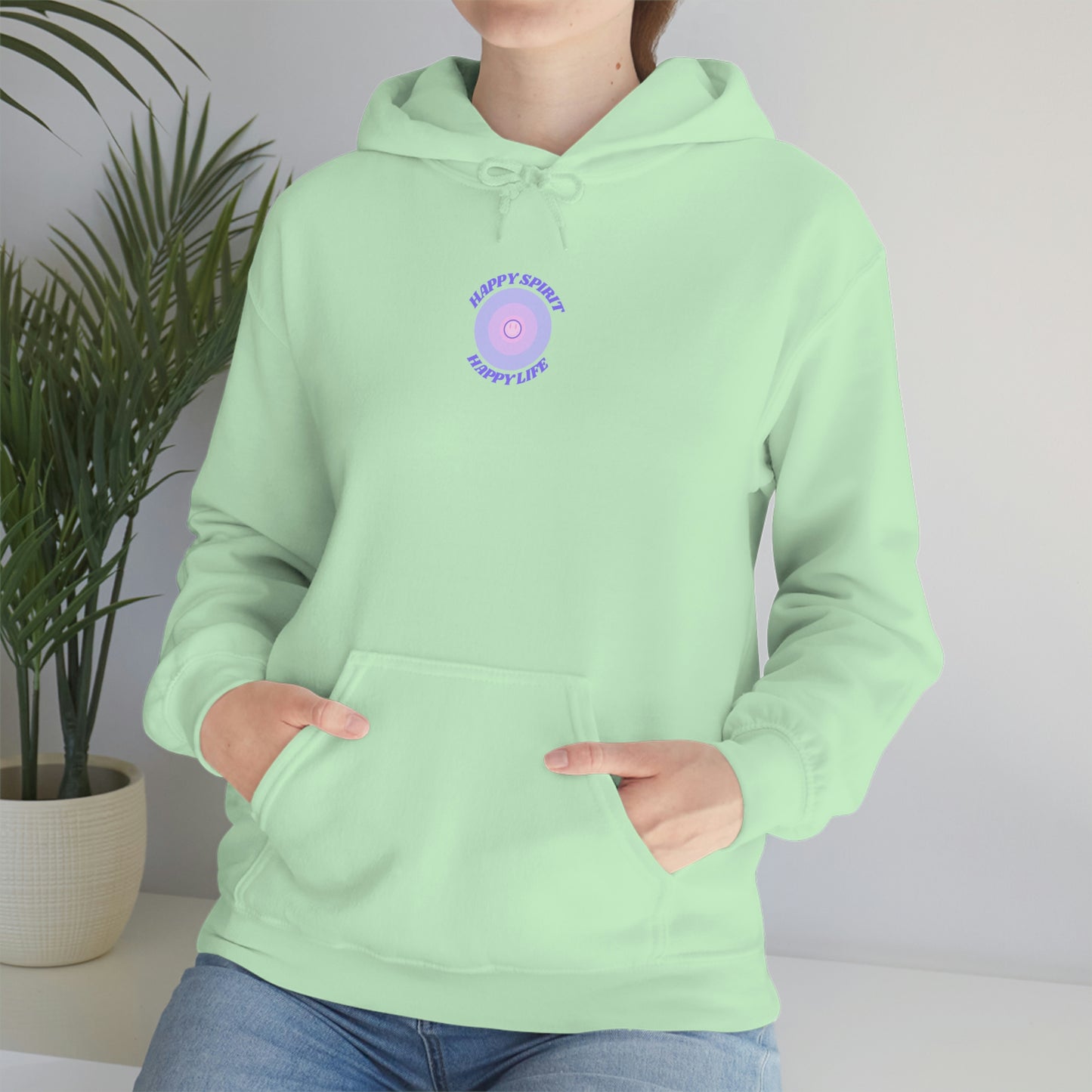 Retro Happy Spirit Happy Life Lavender Lilac Pink Smile Graphic Hoodie, VSCO Girl Sweatshirt, Tumblr Hoodie, Oversized Trendy Back Print Top