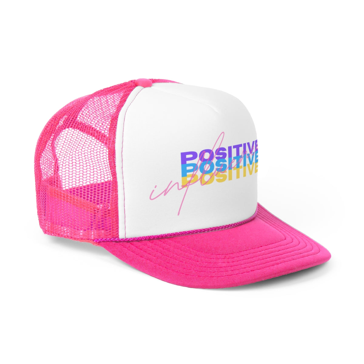 Pink Trucker Hat Positive Influencer - Aesthetic Hat Positivity Tumblr hat, Trendy Oversized Vsco girl, Pink Graphic Baseball Trucker Hat