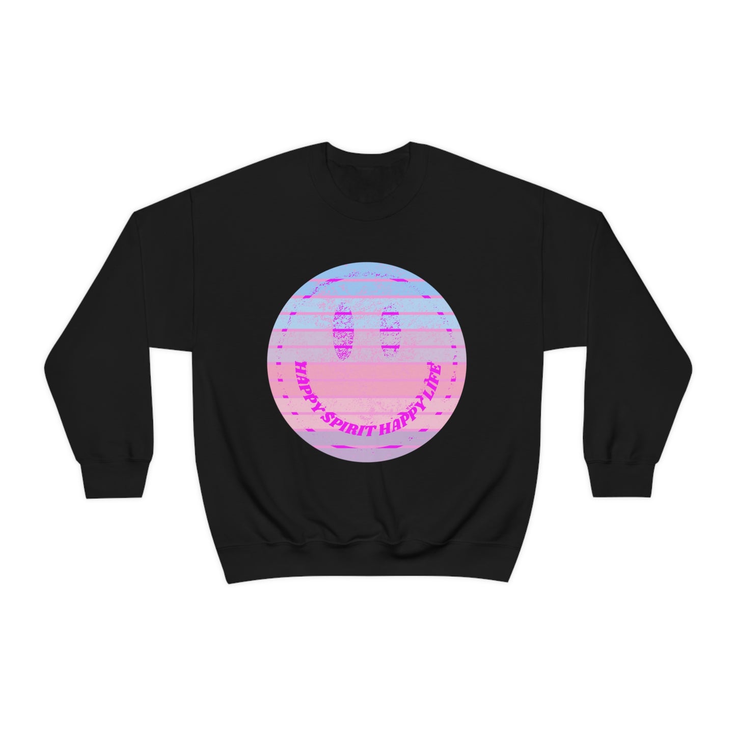 Happy Spirit Happy Life Sweatshirt, VSCO Girl Crewneck, Oversized Retro Font Graphic Tumblr, Front Print Smile Face Trendy Cover Up