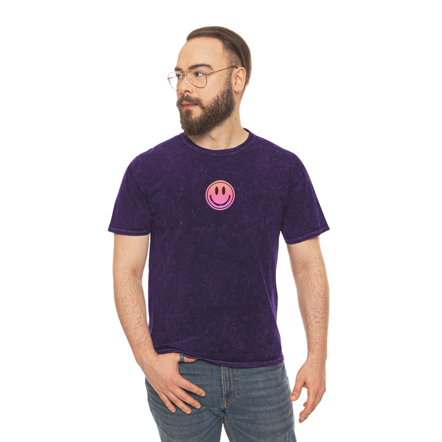 Aesthetic Smile Face Shirt, Retro, Happy Spirit Happy Life Shirt, Smile Pink Sunset Ombre T-Shirt, Unisex 80's style Mineral Wash T-Shirt