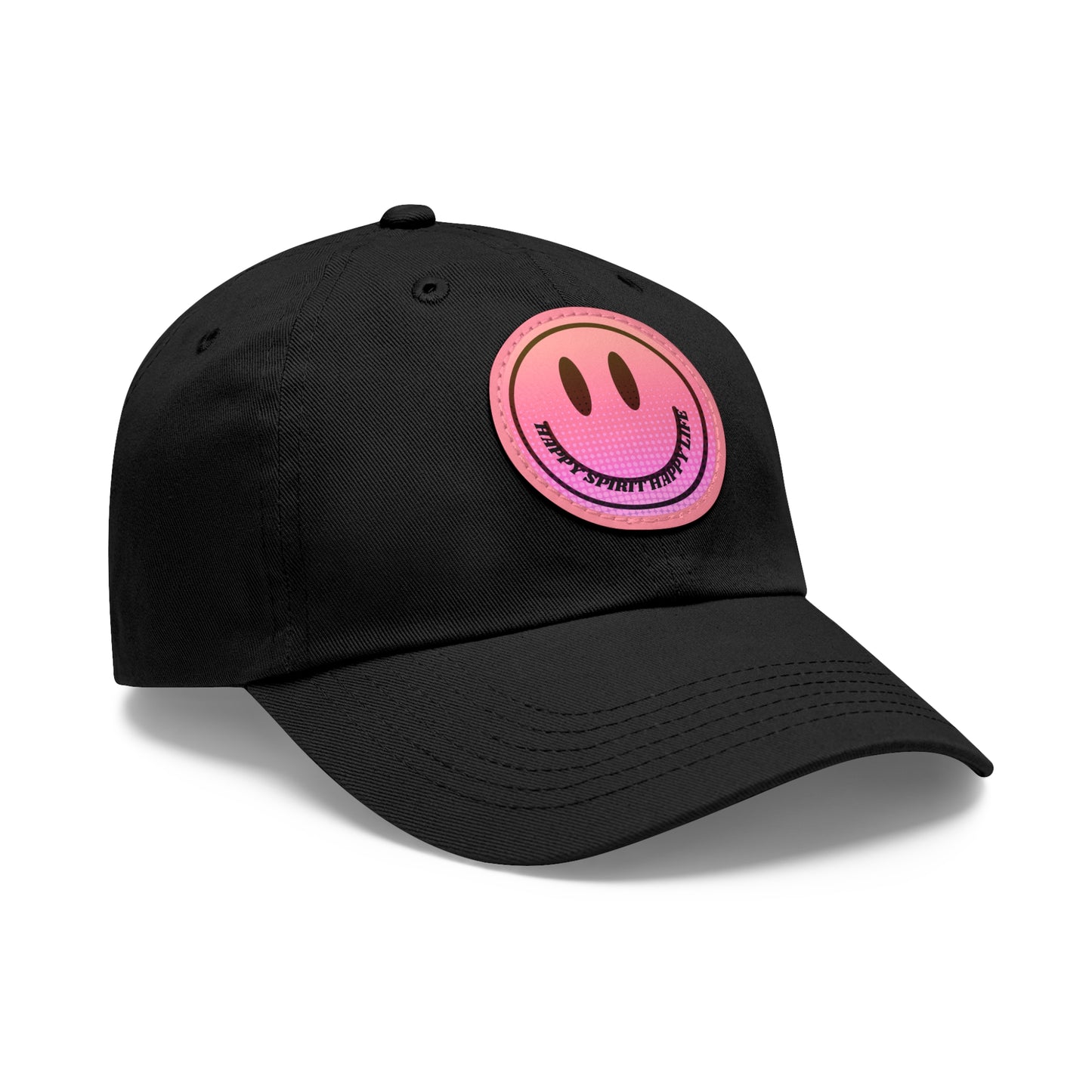 Aesthetic Pink Smile Hat, Pink Twill Dad Hat with Leather Patch (Round), Pink Golf Hat, Pink Twill Cap, Pink Cotton Hat, Pink Baseball Hat