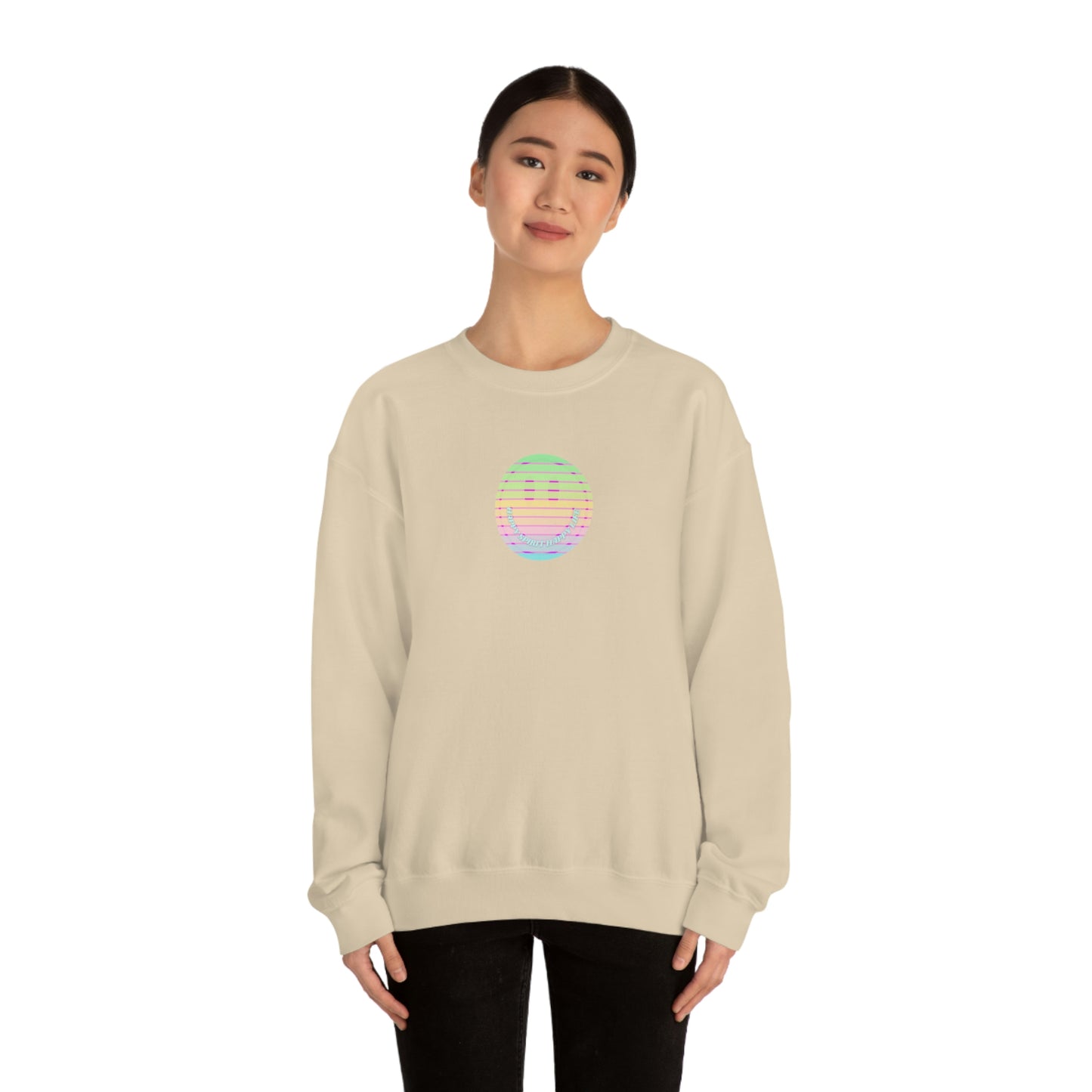 Happy Spirit Happy Life Sweatshirt, VSCO Girl Crewneck, Oversized Retro Font Graphic Tumblr, Front Print Smile Face Trendy Cover Up