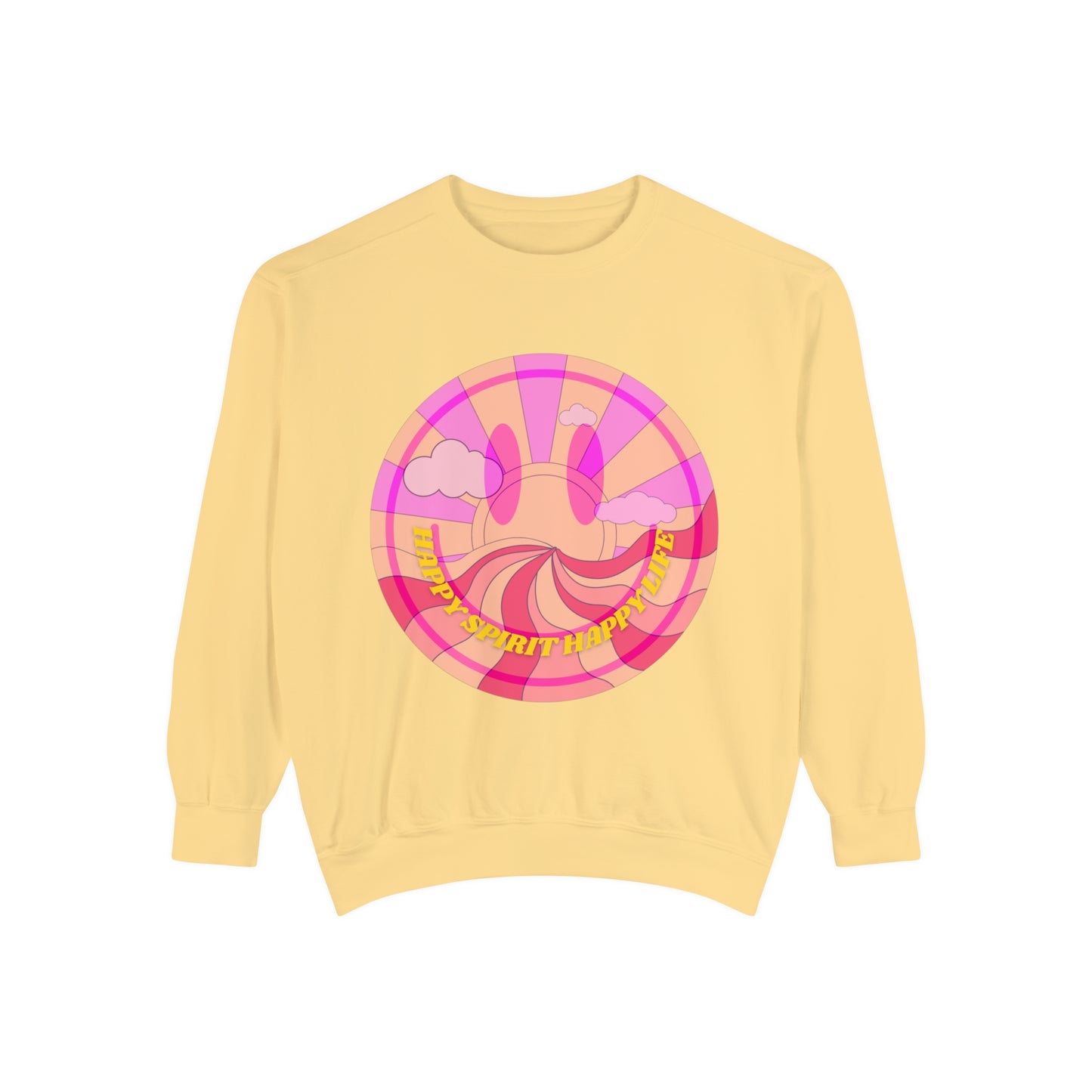 Aesthetic Smile Hoodie, Smile Face Comfort Colors Crewneck, Happy Spirit Happy Life Sunset Smile Sweatshirt, Unisex Garment-Dyed Sweatshirt