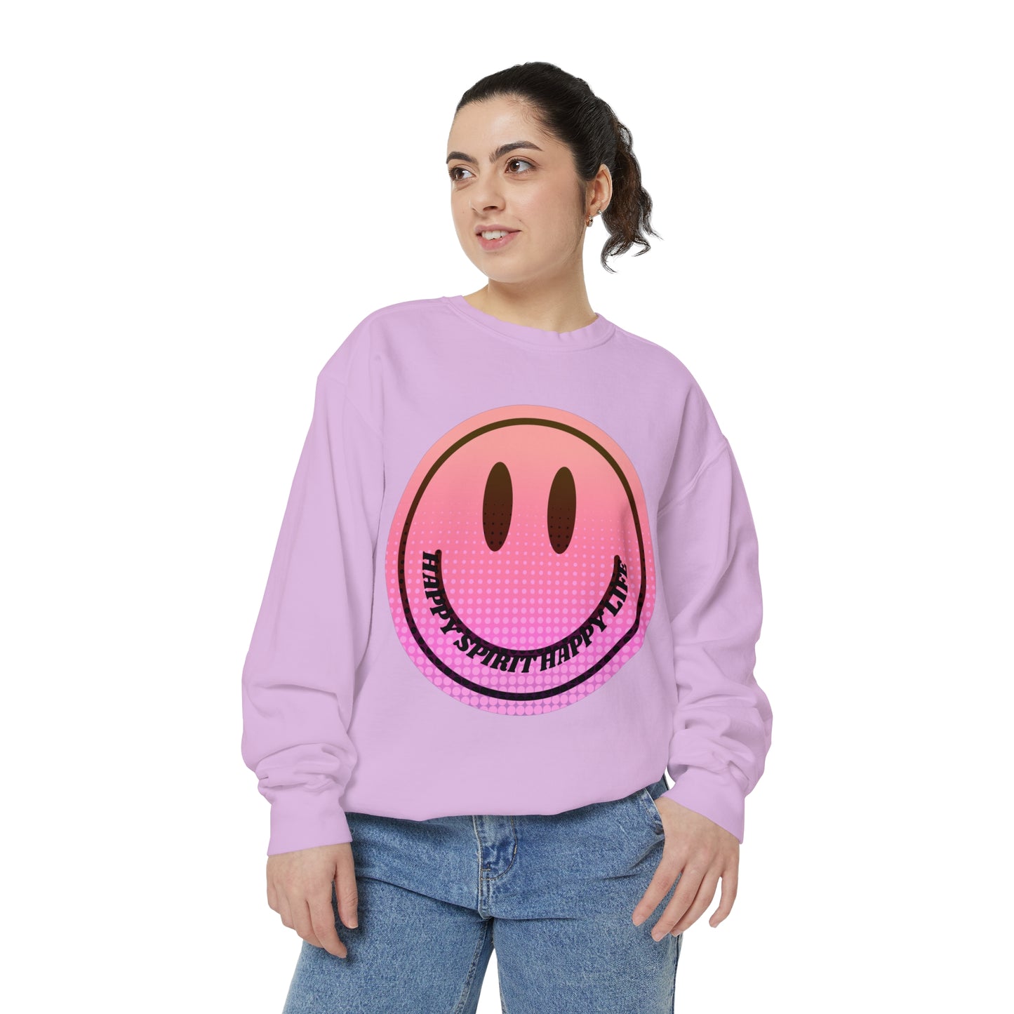 Aesthetic Smile Hoodie, Smile Face Comfort Colors Crewneck, Happy Spirit Happy Life Sunset Smile Sweatshirt, Unisex Garment-Dyed Sweatshirt