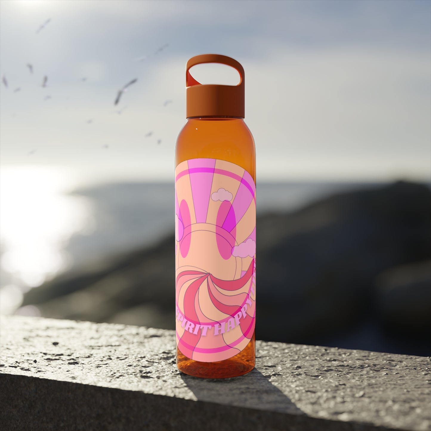 Aesthetic Happy Spirit Happy Life Water Bottle, Aesthetic Pink Bottle, Smile Face, Trendy Tumblr Bottle, Happy Mind Tumbler, BPA Fre