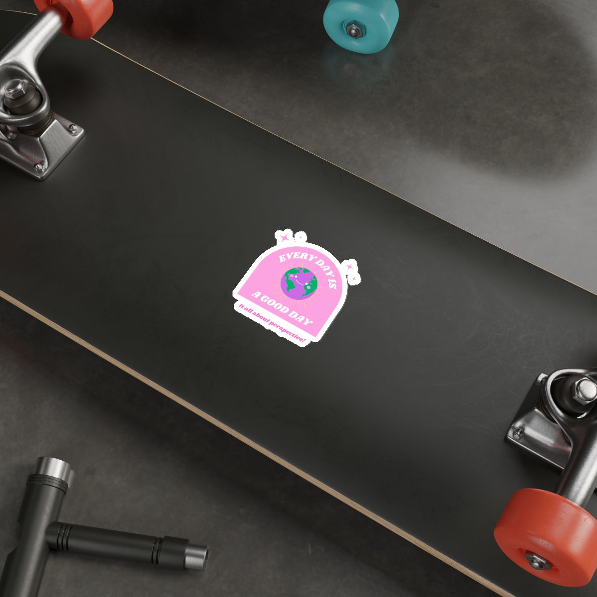Aesthetic Sticker Every Day is a Good Day, Its All About Perspective Die-Cut Sticker, Positivity Pink Purple Earth Smile Y2K Graphic Sticker