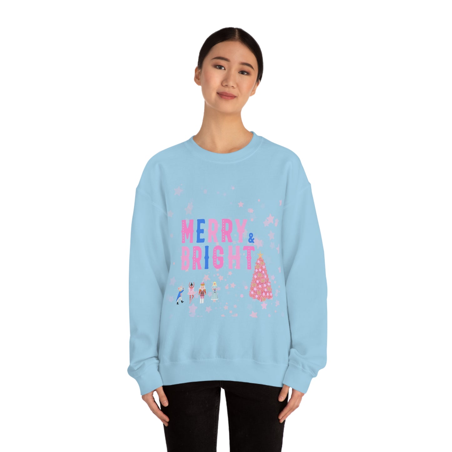 Pink Nutcracker Merry and Bright Minimalist Sweatshirt, Blue Nutcracker Sweatshirt, Trendy Christmas Sweatshirt, Pastel Xmas Crewneck