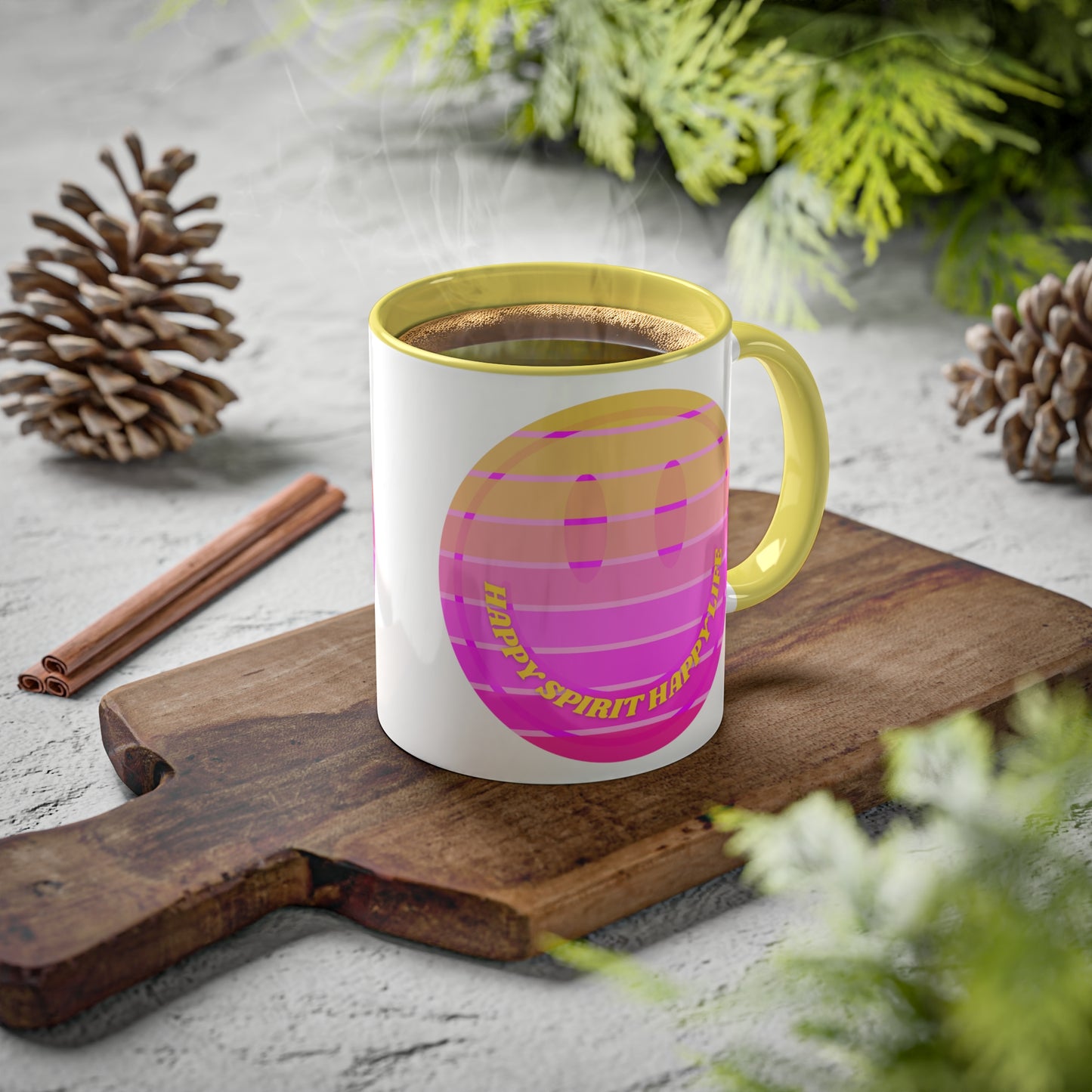 Retro Happy Spirit Happy Life Aesthetic Mug, Smile Face Mug, Trendy Coffee Mug, Tumblr Mug, Aesthetic Happy Life Gift, Aesthetic Mug