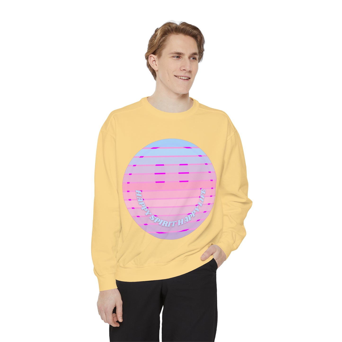 Aesthetic Smile Hoodie, Smile Face Comfort Colors Crewneck, Happy Spirit Happy Life Sunset Smile Sweatshirt, Unisex Garment-Dyed Sweatshirt