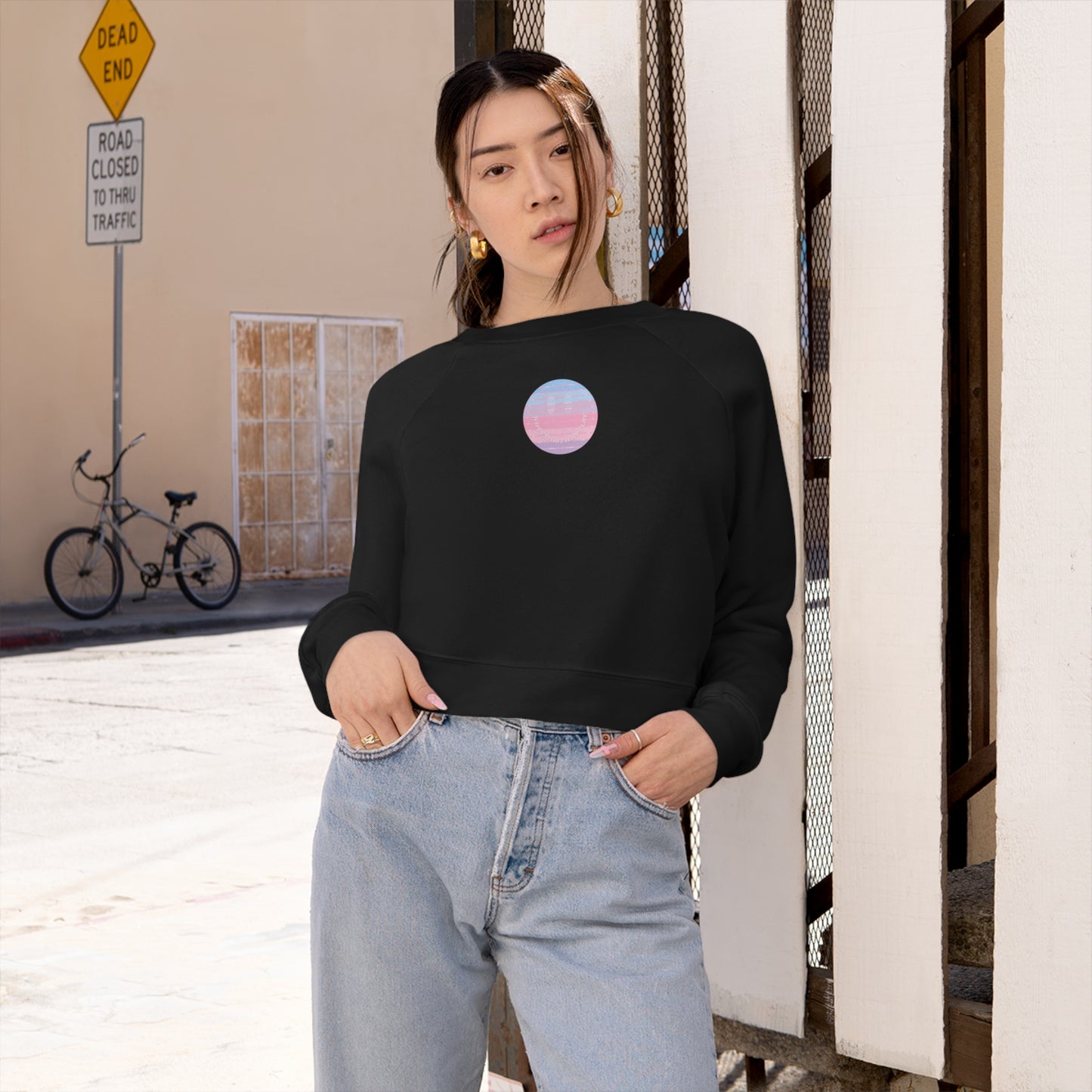 Aesthetic Cropped Sweatshirt, Smile Face Crop Top, Happy Spirit Happy Life Sunset Smile Cropped Top, Women's Cropped Fleece Pullover