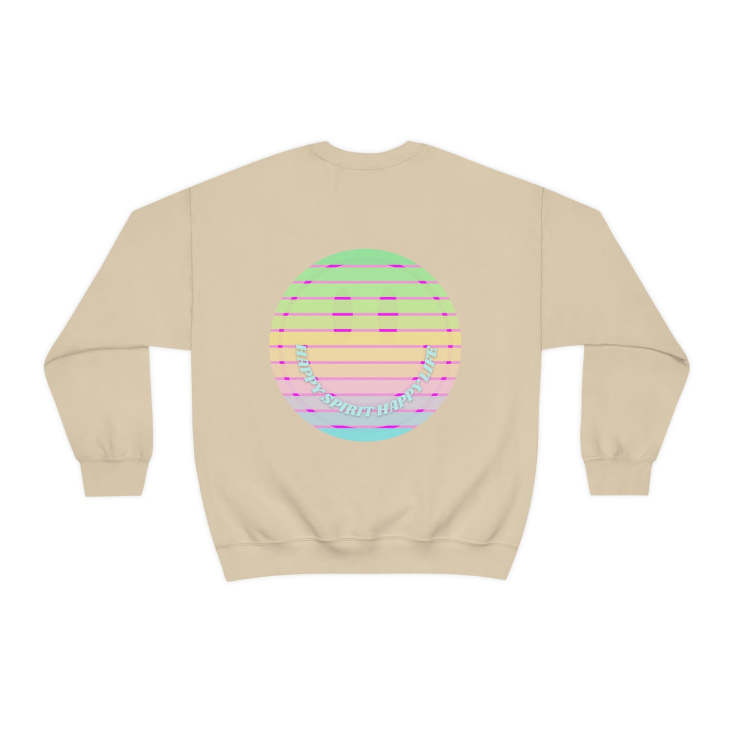 Happy Spirit Happy Life Sweatshirt, VSCO Girl Crewneck, Oversized Retro Font Graphic Tumblr, Front Print Smile Face Trendy Cover Up