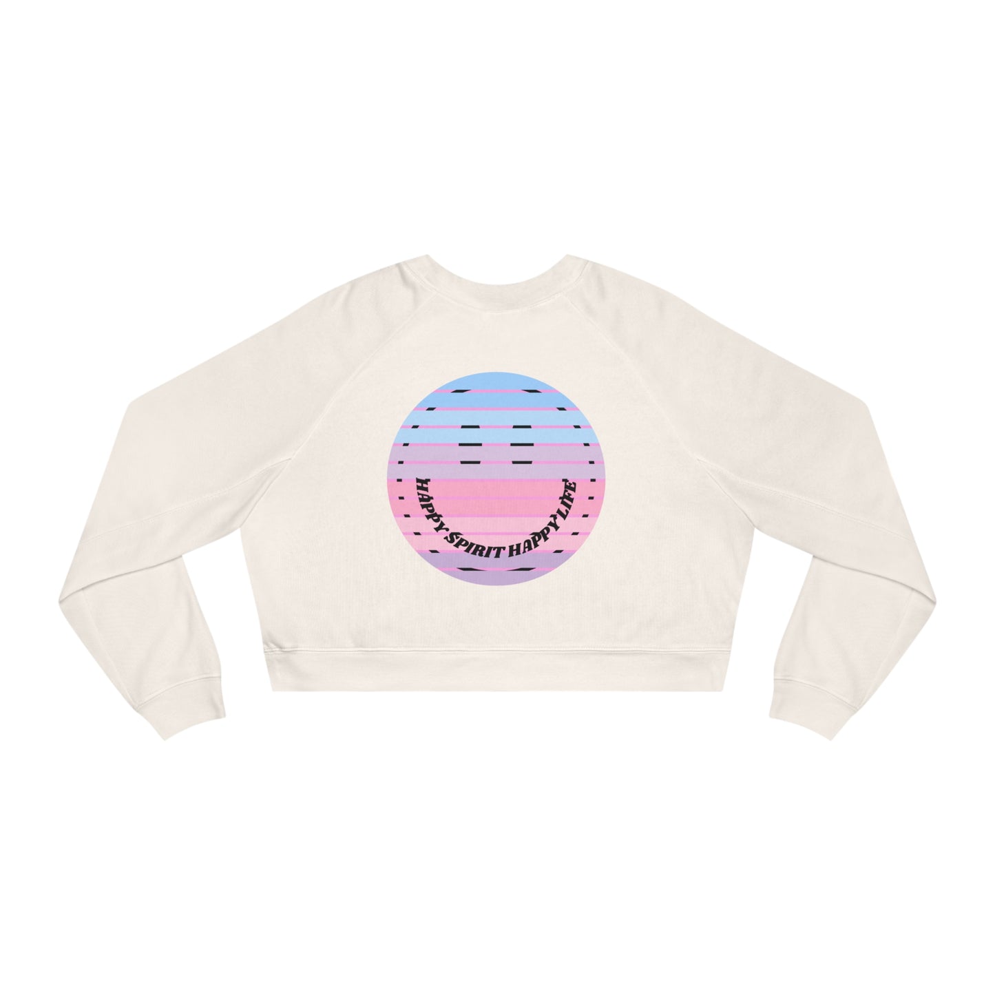 Aesthetic Cropped Sweatshirt, Smile Face Crop Top, Happy Spirit Happy Life Sunset Smile Cropped Top, Women's Cropped Fleece Pullover