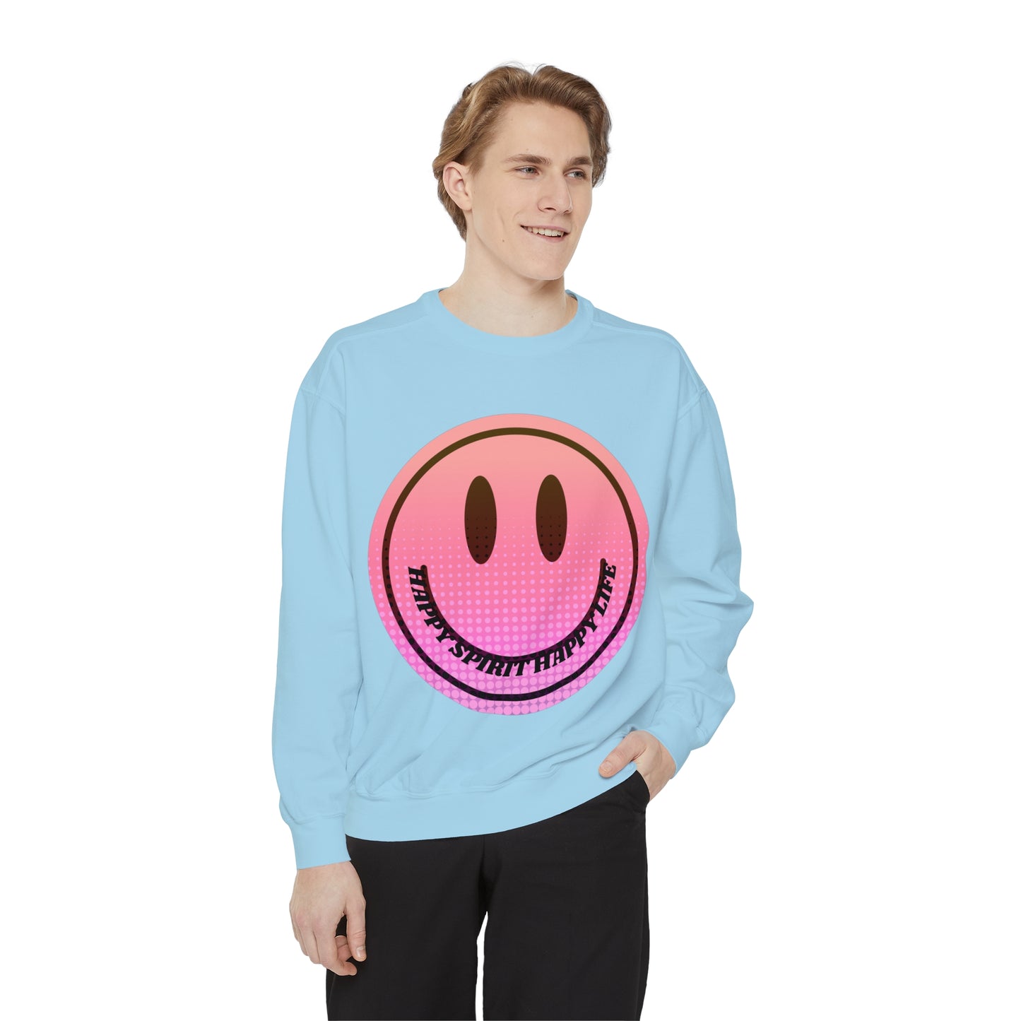 Aesthetic Smile Hoodie, Smile Face Comfort Colors Crewneck, Happy Spirit Happy Life Sunset Smile Sweatshirt, Unisex Garment-Dyed Sweatshirt