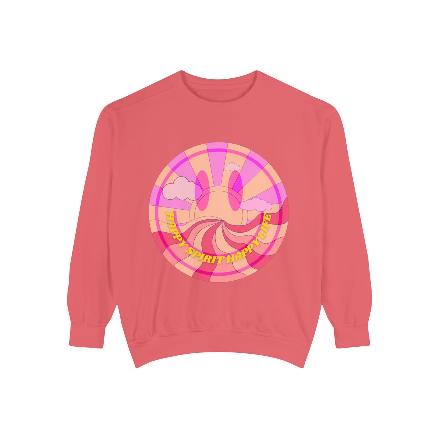 Aesthetic Smile Hoodie, Smile Face Comfort Colors Crewneck, Happy Spirit Happy Life Sunset Smile Sweatshirt, Unisex Garment-Dyed Sweatshirt