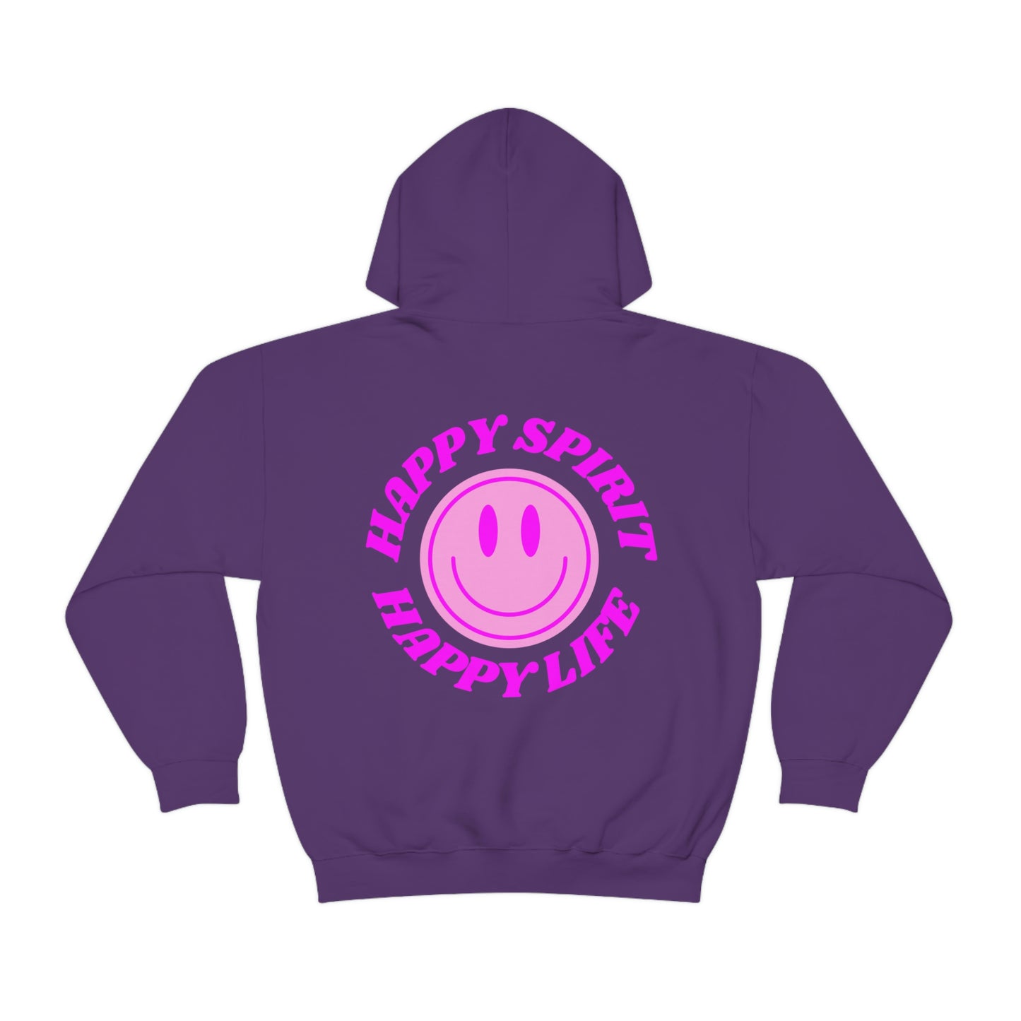 Happy Spirit Happy Life Sweatshirt, Gildan Retro Font Hoodie, Oversized Hoodie, Back Print Trendy Sweatshirt, Beach Cover Up, Lake Cover Up