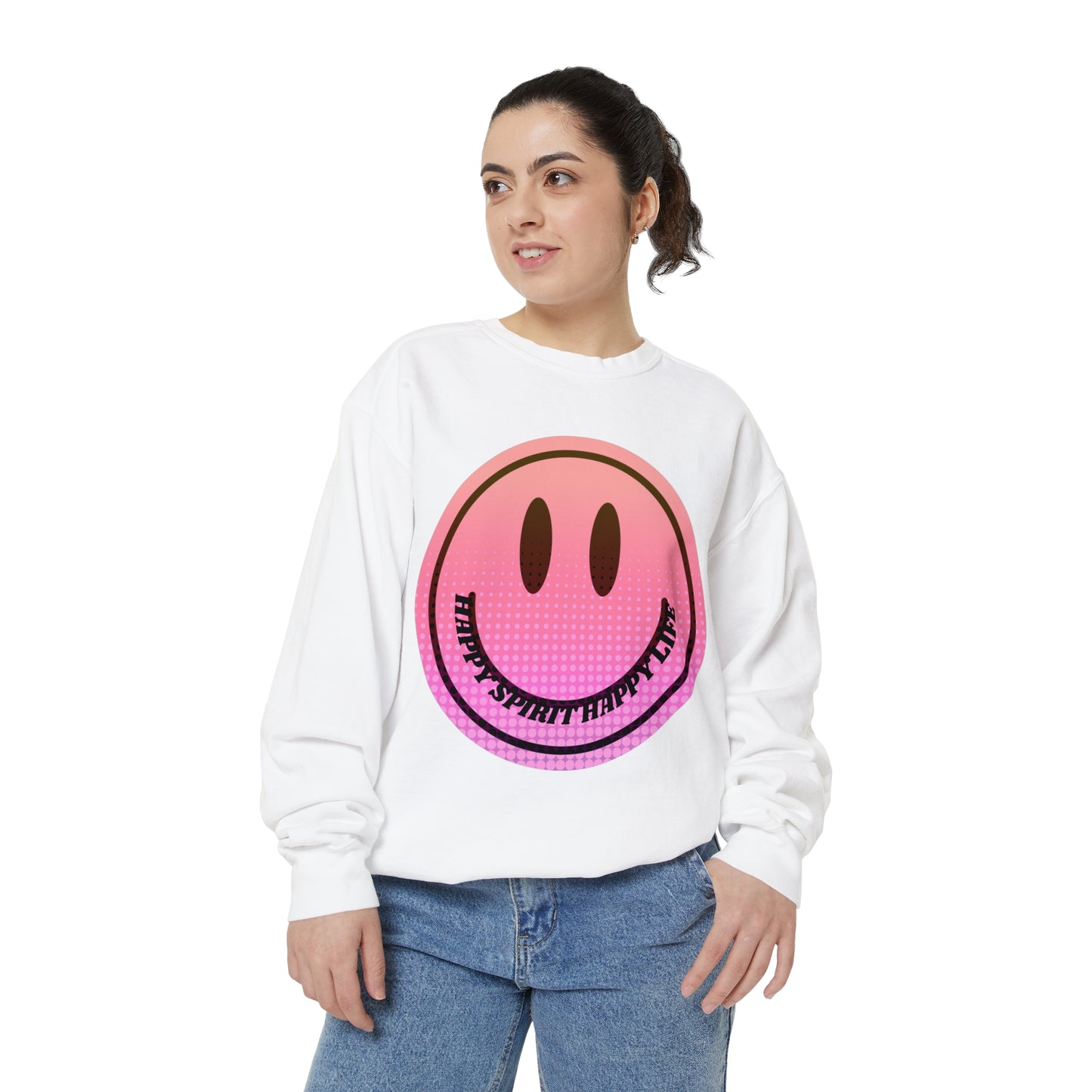 Aesthetic Smile Hoodie, Smile Face Comfort Colors Crewneck, Happy Spirit Happy Life Sunset Smile Sweatshirt, Unisex Garment-Dyed Sweatshirt