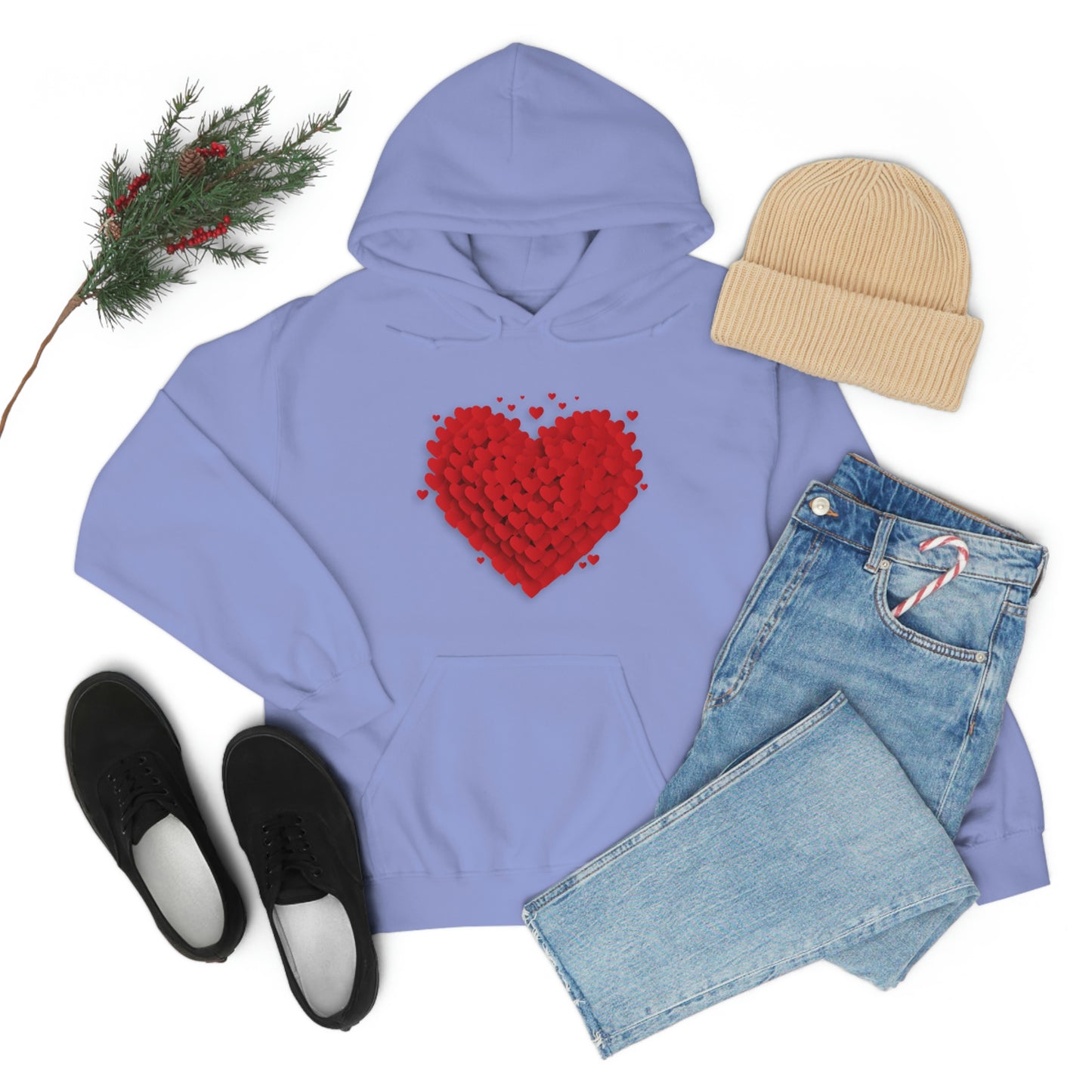 Love 3D Hearts Hoodie Sweatshirt, Pile of Hearts Love Hoodie, Valentine's Pink and Red Hoodie Pastel Pink Lavender and Mint Hoodie