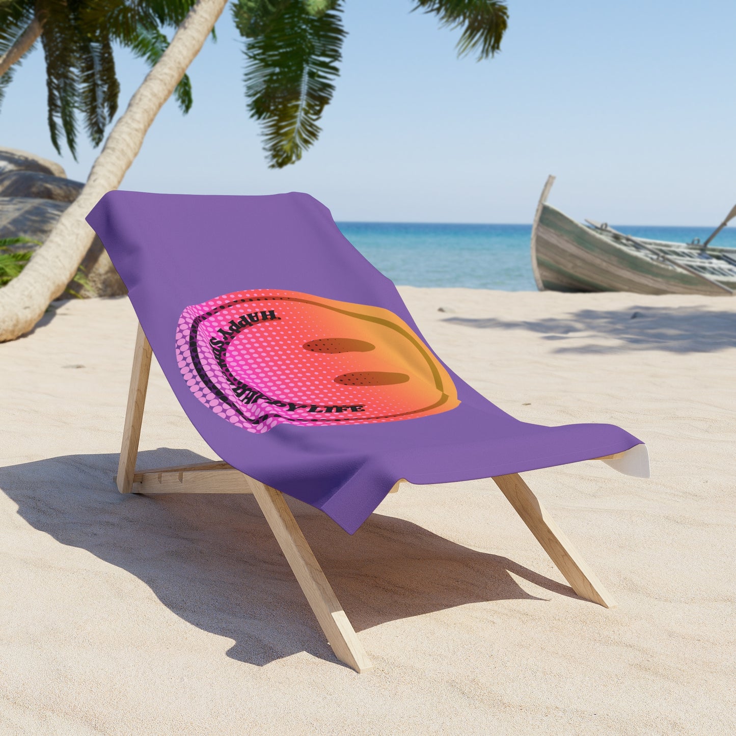 Aesthetic Smile Beach Towel, Happy Spirit Happy Life Towel, Sunset Smile Towel, Trendy Neon Ombre Towel, Summer Towel, Mental Health Towel