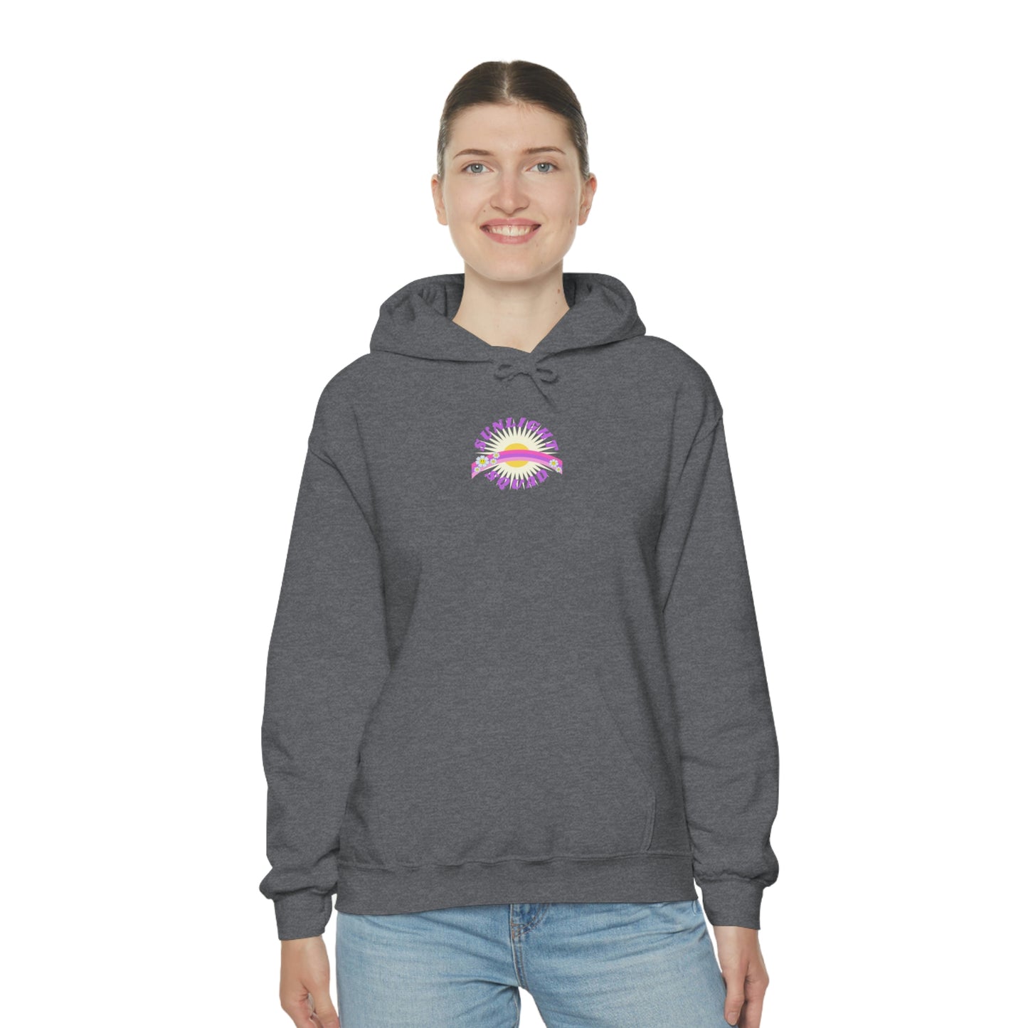 Retro Smile Flower Pink Purple Lavender Lilac Hoodie, Sunlight Squad Sweatshirt, Back Graphic Hoodie, VSCO Girl Oversized Trendy Tumblr Top