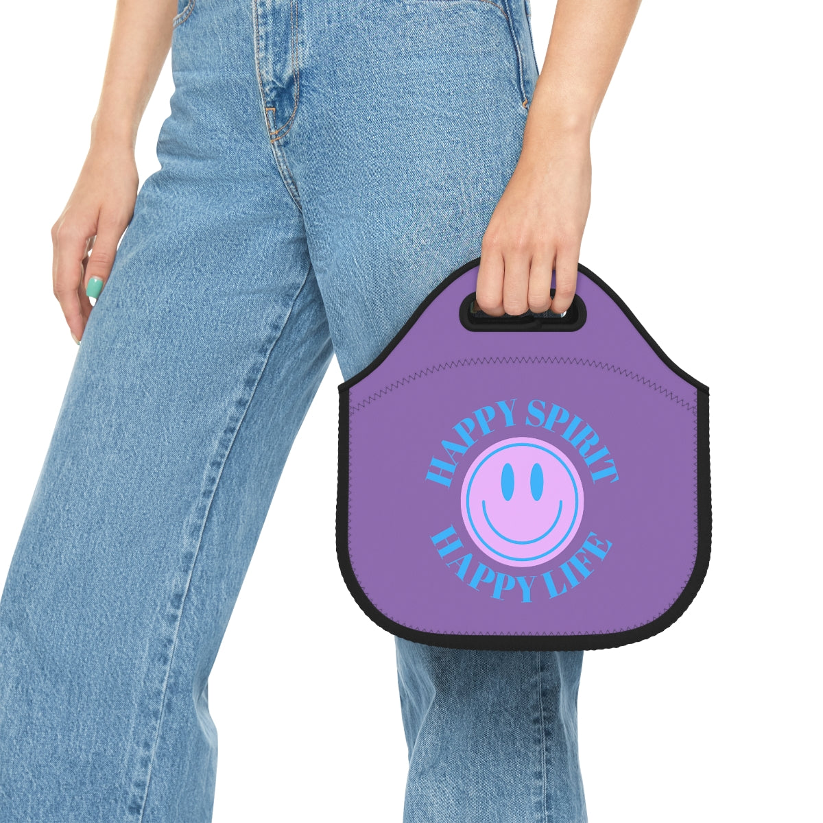 Happy Spirit Happy Life Lunch Bag, White Purple Lavender Happy Mind Neoprene Lunch Bag, Smile Travel Cooler, VSCO Girl, Tumblr Aesthetic