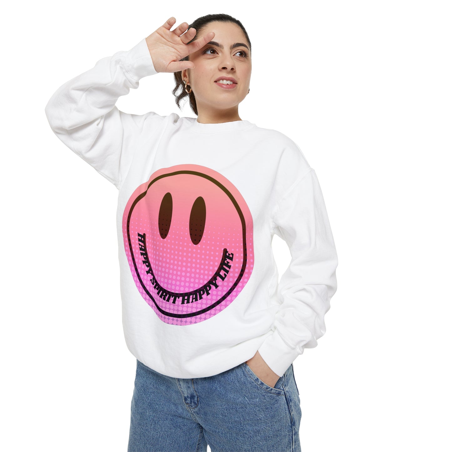 Aesthetic Smile Hoodie, Smile Face Comfort Colors Crewneck, Happy Spirit Happy Life Sunset Smile Sweatshirt, Unisex Garment-Dyed Sweatshirt