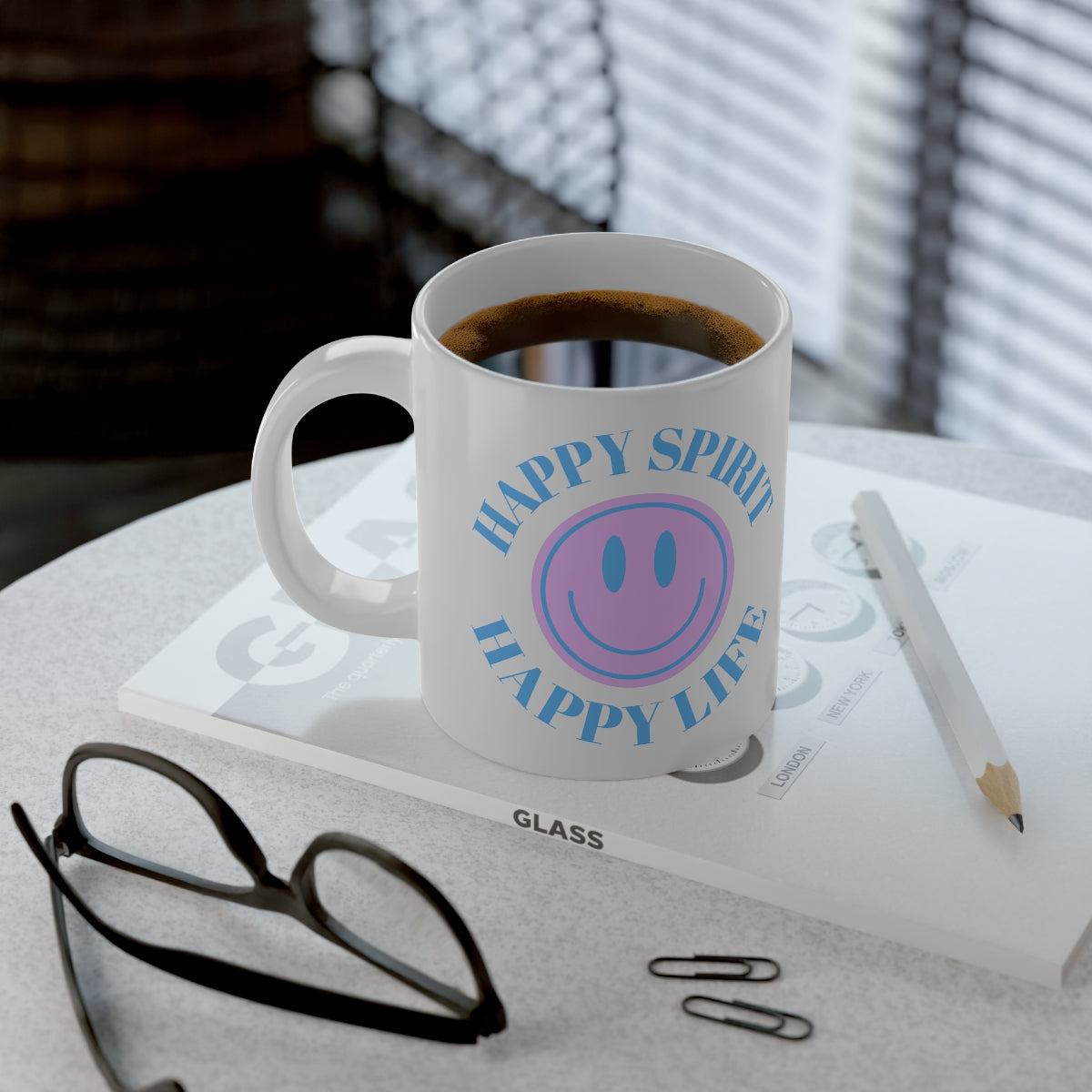 Happy Spirit Happy Life Aesthetic Large Mug, Smiley Face Mug, Trendy Coffee Huge Mug, Tumblr, Aesthetic Happy Life Gift, Happy Life Jumbo