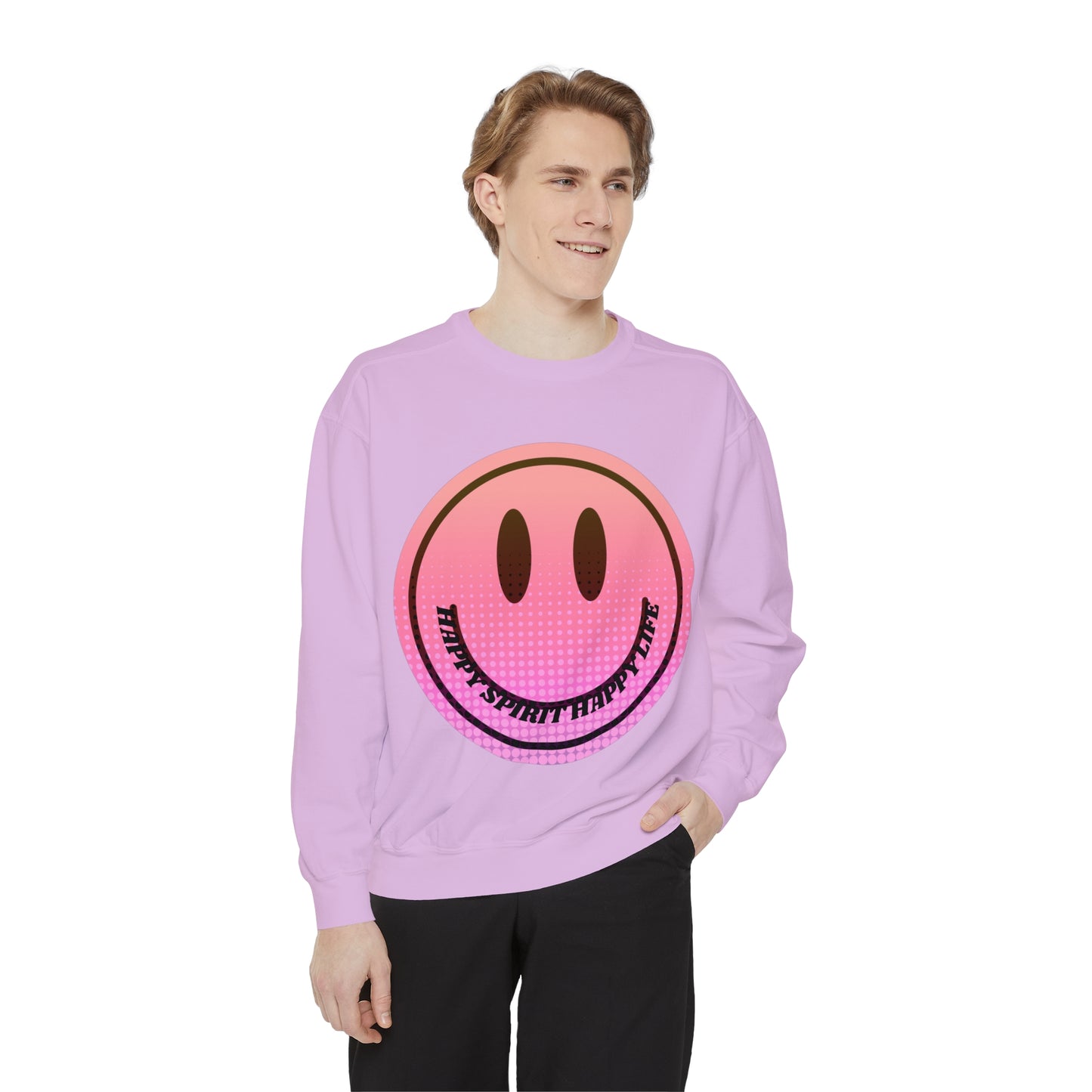 Aesthetic Smile Hoodie, Smile Face Comfort Colors Crewneck, Happy Spirit Happy Life Sunset Smile Sweatshirt, Unisex Garment-Dyed Sweatshirt