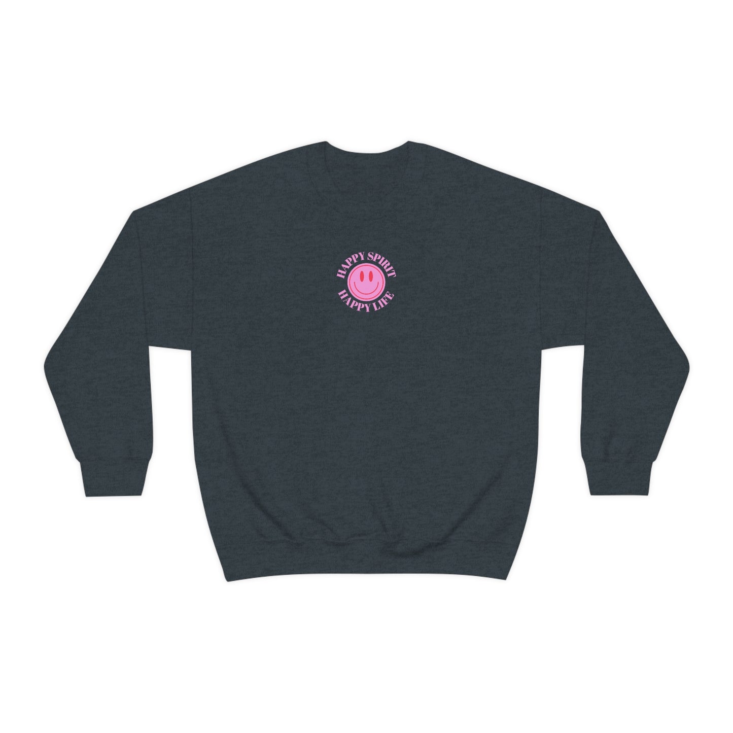 Copy of Happy Spirit Happy Life Sweatshirt, Gildan VSCO Girl Crewneck, Oversized Tumblr Front Back Print Smile Happy Mind Trendy Loungewear