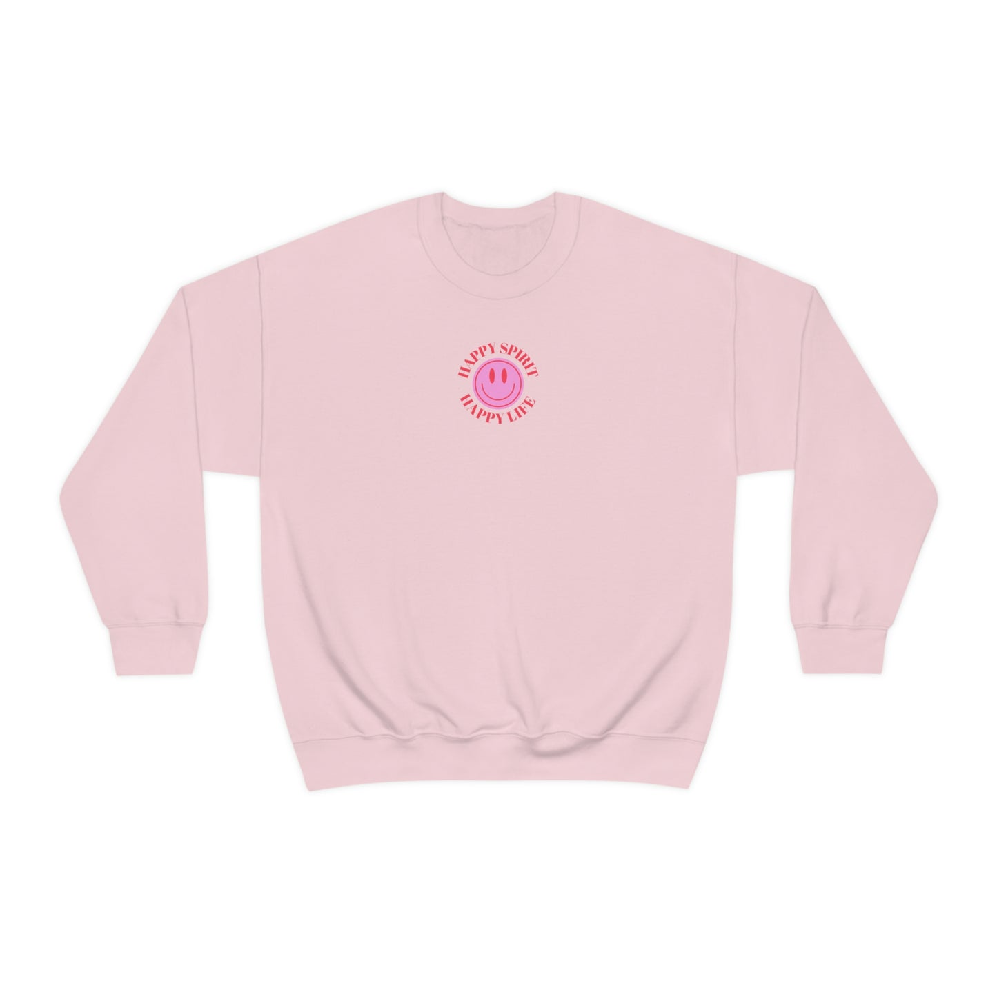 Happy Spirit Happy Life Sweatshirt, Gildan VSCO Girl Crewneck, Oversized Tumblr Front Back Print Smile Happy Mind Trendy Beach Lake Cover Up